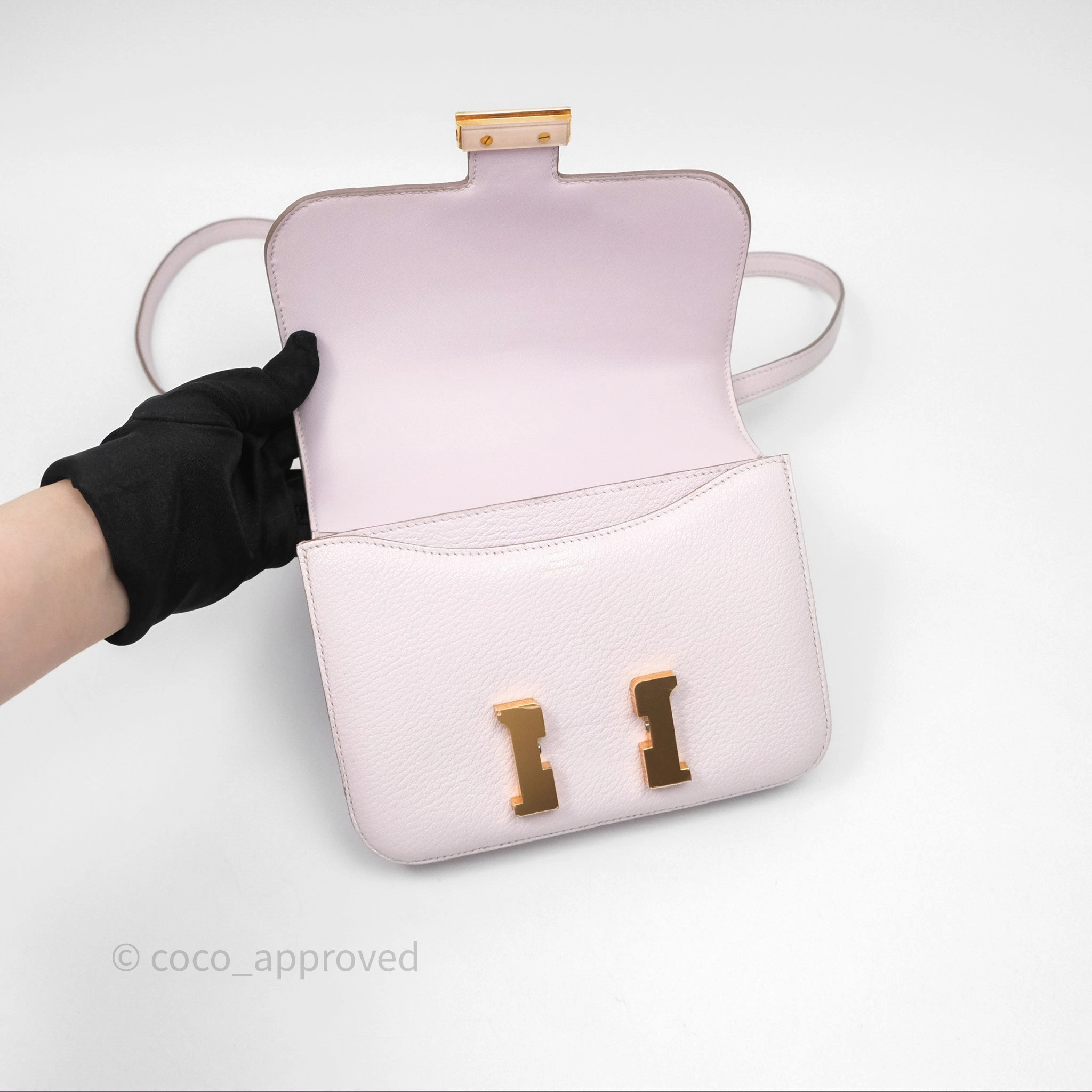 - DM/Email To Purchase - Herms Constance Mini 18cm Mauve Pale Chevre Mysore Rose Gold Hardware