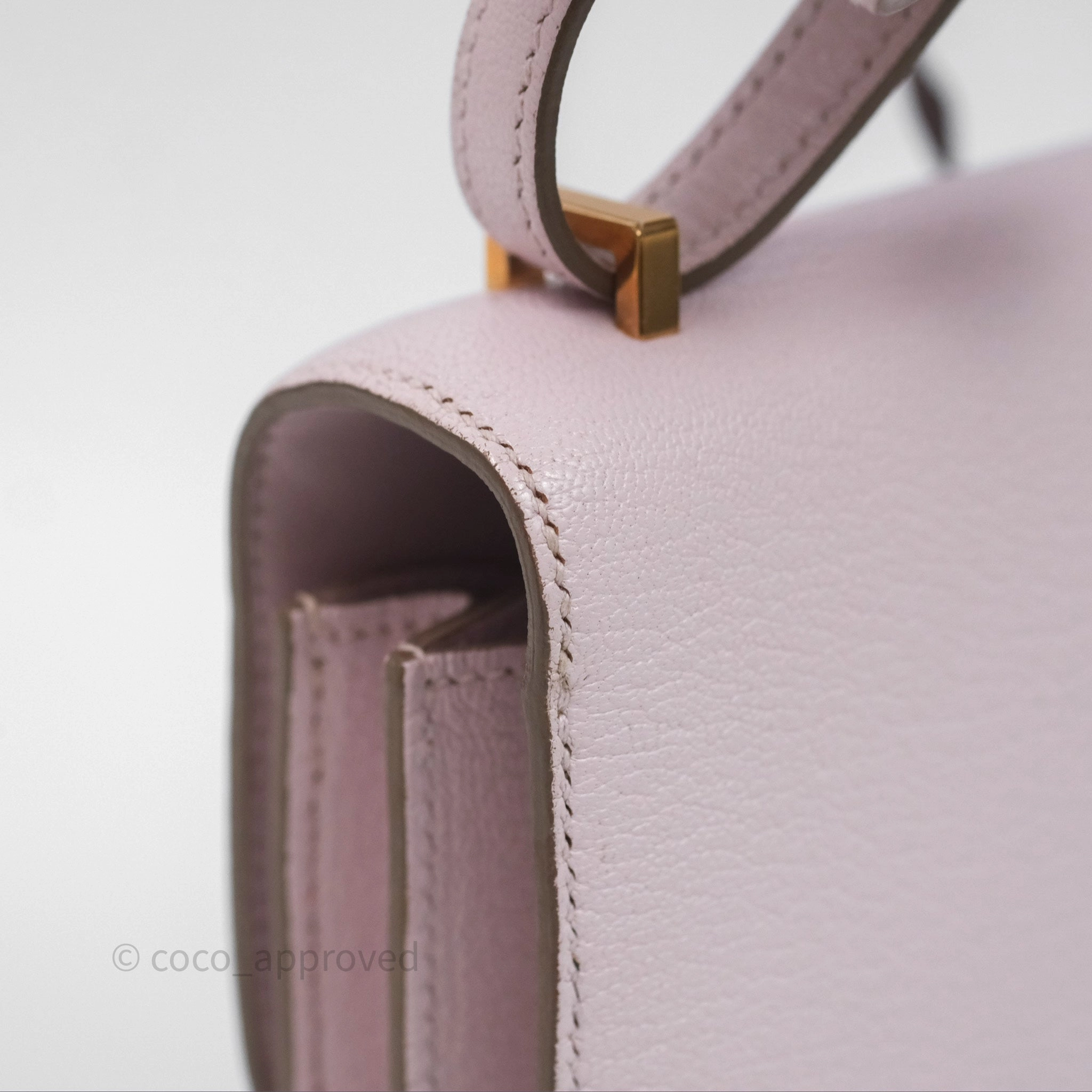 - DM/Email To Purchase - Herms Constance Mini 18cm Mauve Pale Chevre Mysore Rose Gold Hardware
