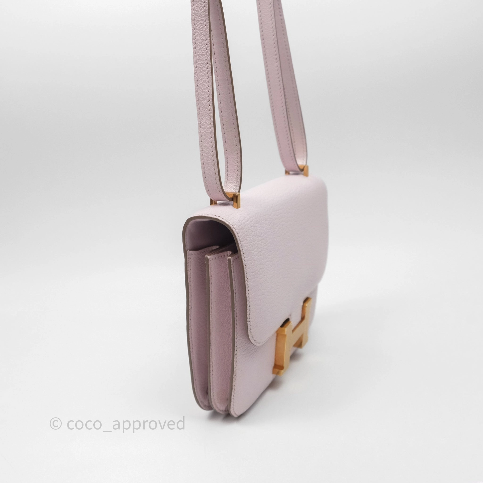 - DM/Email To Purchase - Herms Constance Mini 18cm Mauve Pale Chevre Mysore Rose Gold Hardware