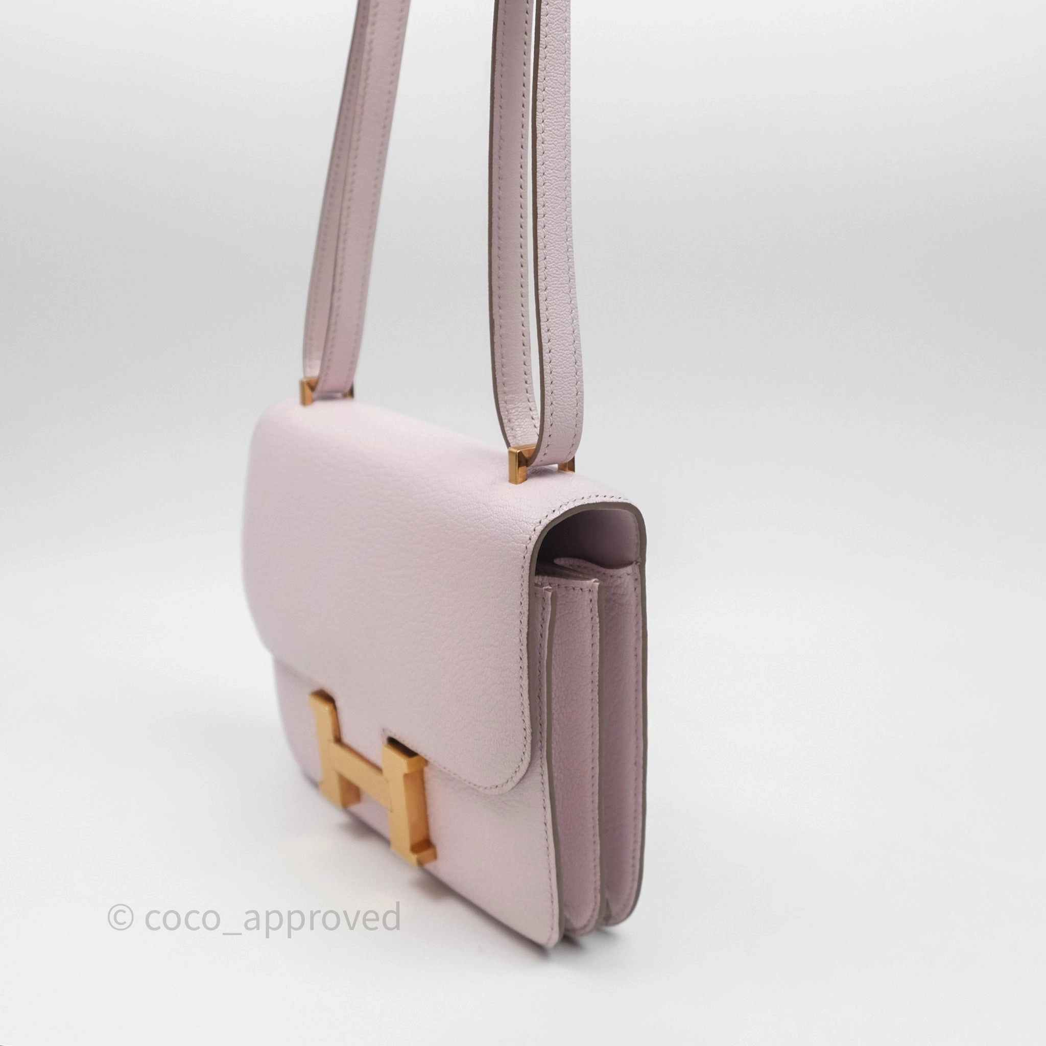 - DM/Email To Purchase - Herms Constance Mini 18cm Mauve Pale Chevre Mysore Rose Gold Hardware