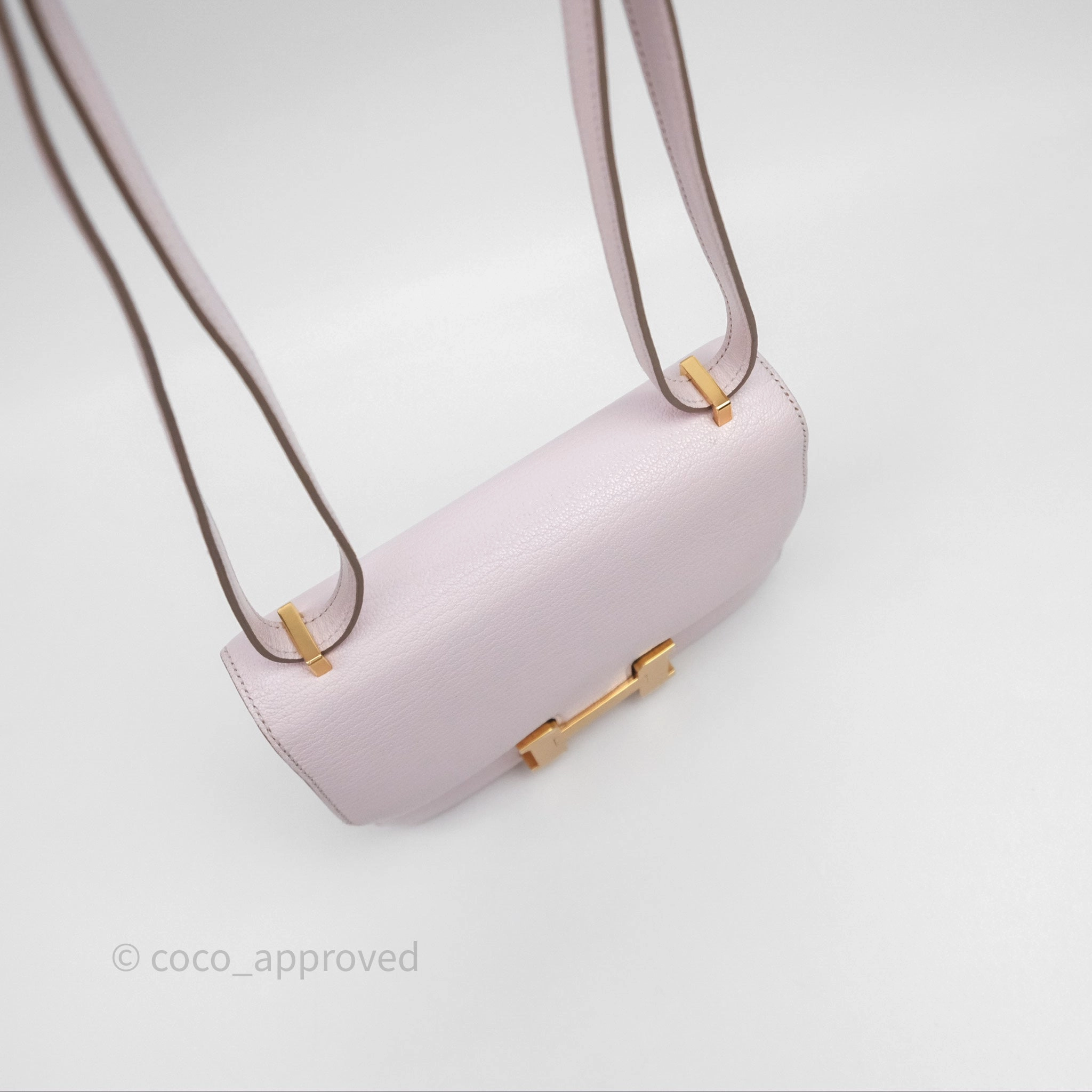 - DM/Email To Purchase - Herms Constance Mini 18cm Mauve Pale Chevre Mysore Rose Gold Hardware