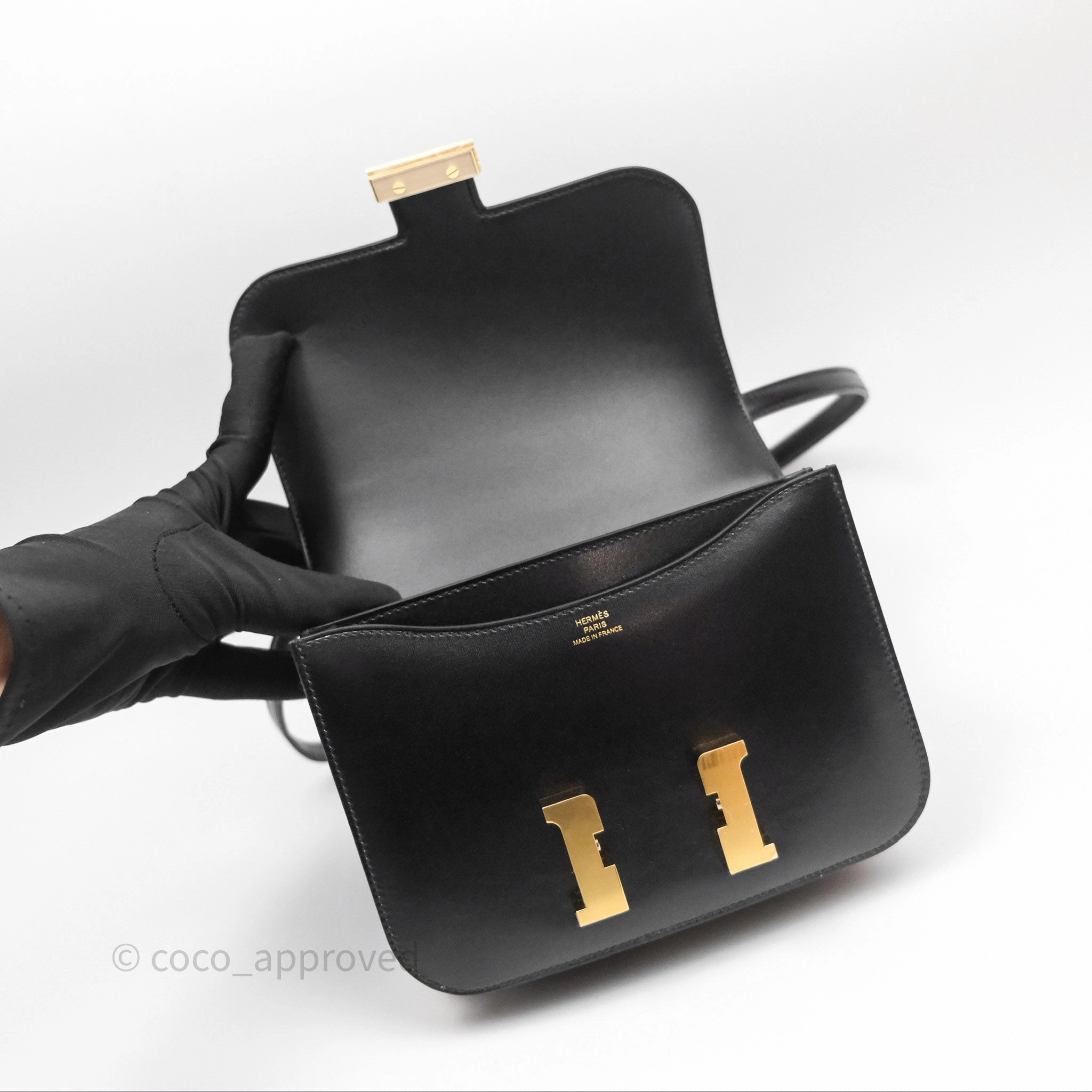 - DM/Email To Purchase - Herms Constance Mini 18cm Mirror Black Noir 89 Box Leather Gold Hardware