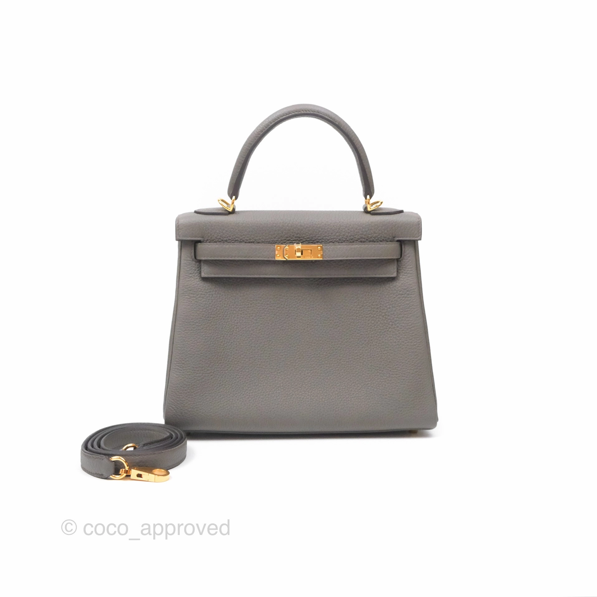 - DM/Email To Purchase - Herms Kelly 25 Retourne Gris Etain 8F Togo Gold Hardware