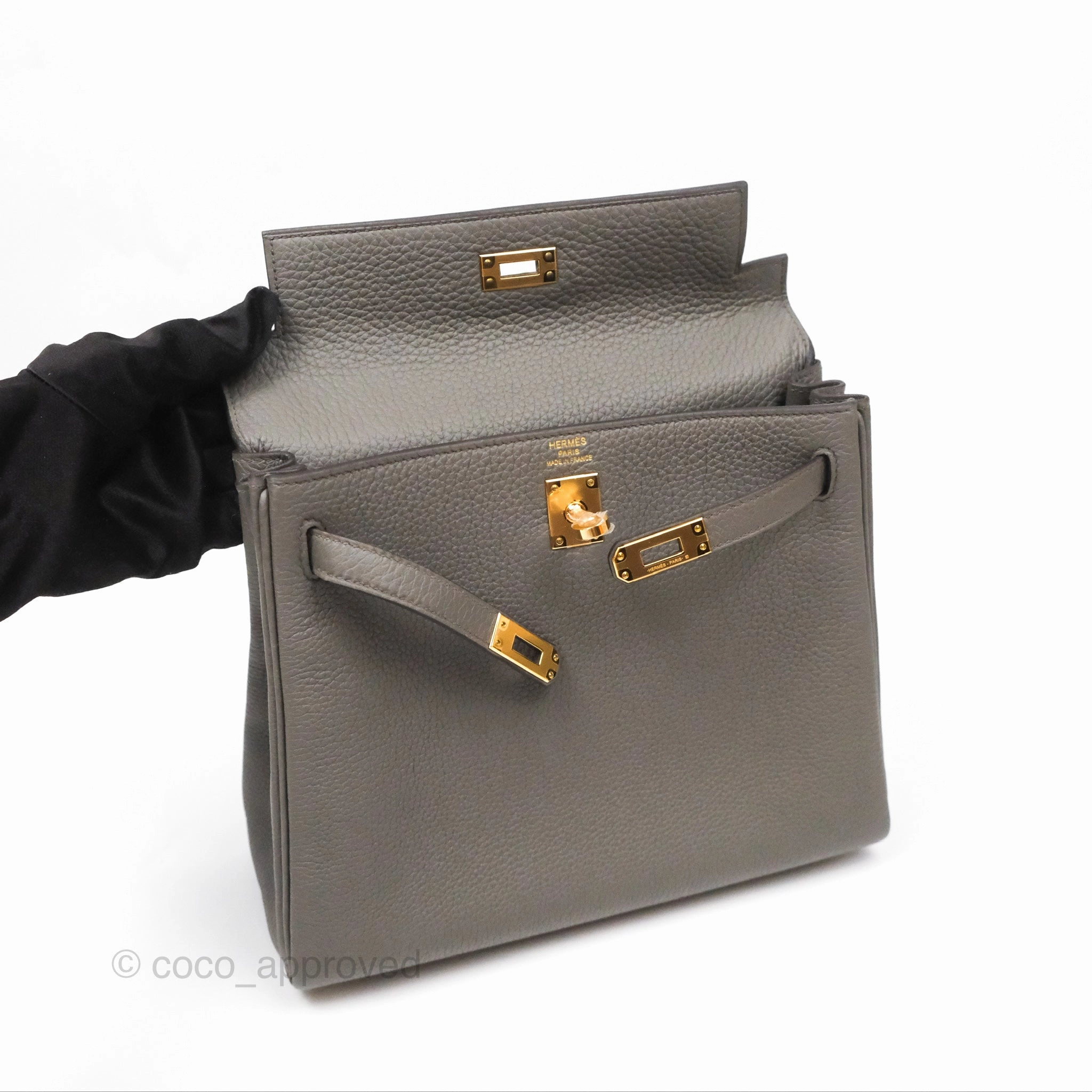 - DM/Email To Purchase - Herms Kelly 25 Retourne Gris Etain 8F Togo Gold Hardware
