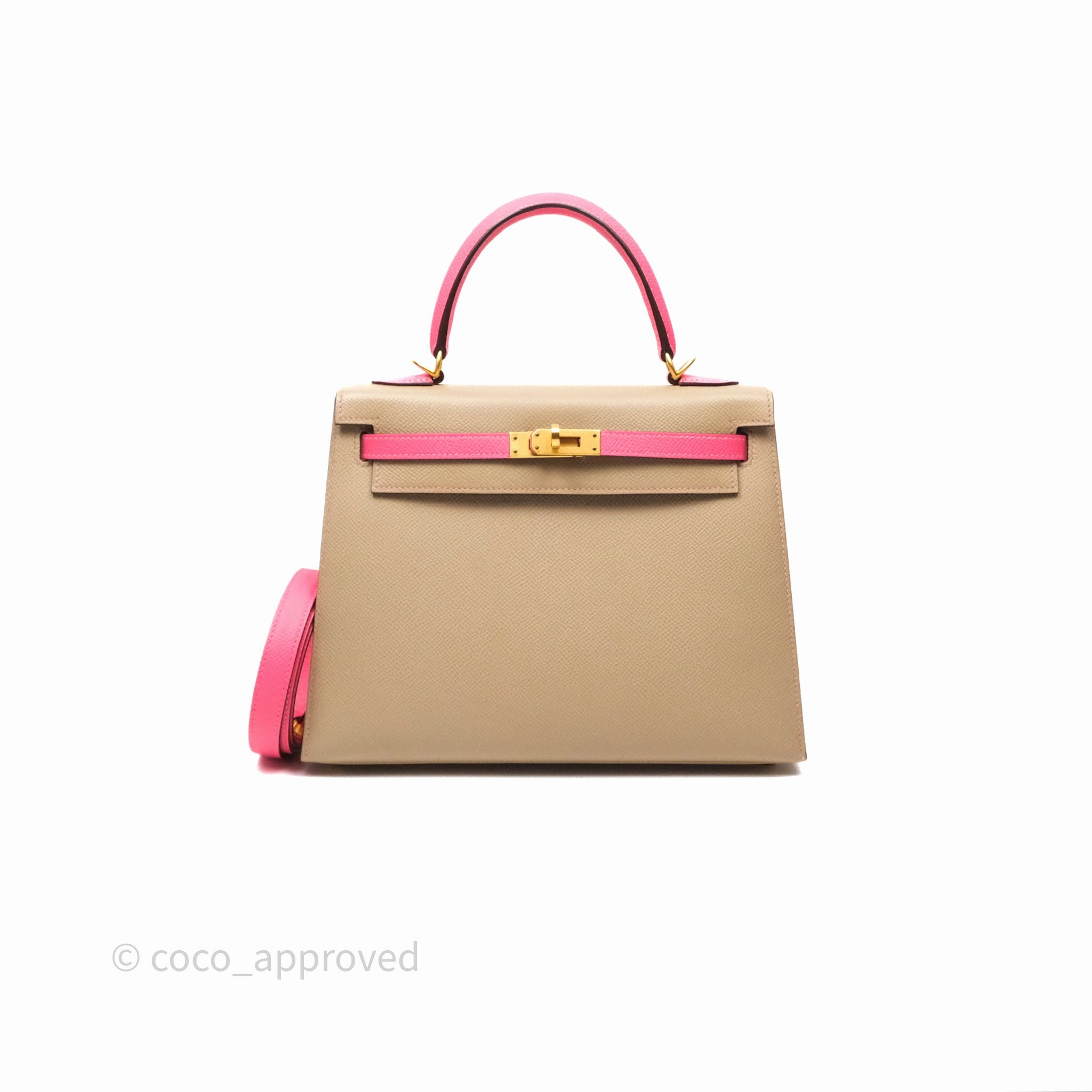 - DM/Email To Purchase - Herms Kelly 25 Sellier Begie/Pink Epsom Gold Hardware