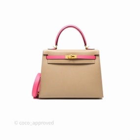 - DM/Email To Purchase - Herms Kelly 25 Sellier Begie/Pink Epsom Gold Hardware