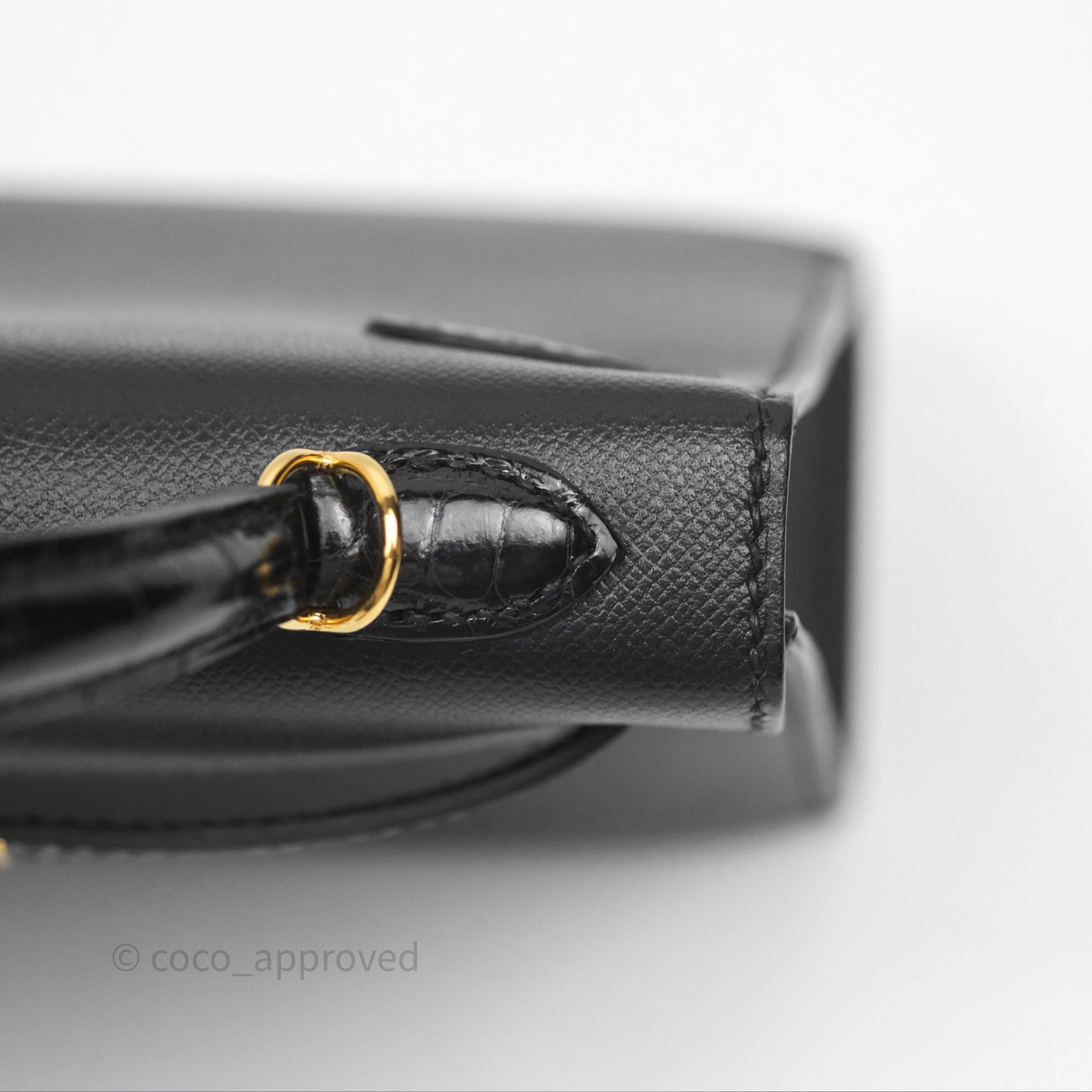 - DM/Email To Purchase - Herms Mini Kelly II Touch Noir 89 Croc Gold Hardware