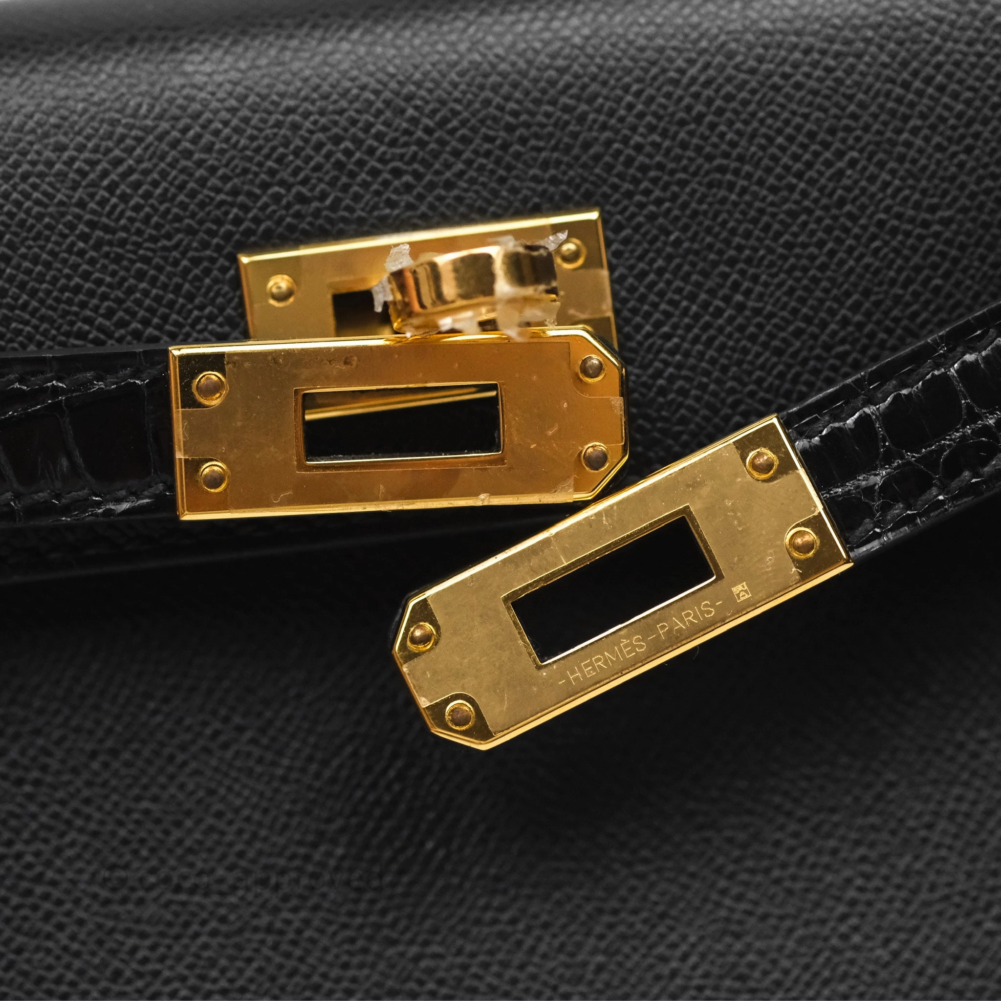 - DM/Email To Purchase - Herms Mini Kelly II Touch Noir 89 Croc Gold Hardware