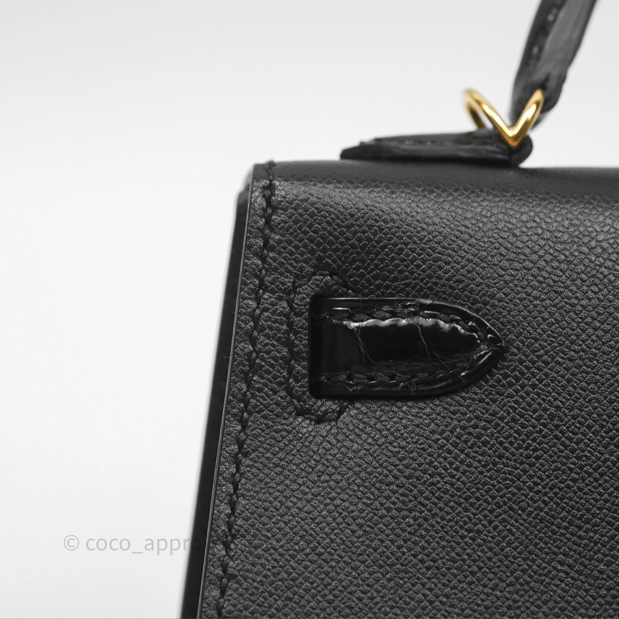- DM/Email To Purchase - Herms Mini Kelly II Touch Noir 89 Croc Gold Hardware