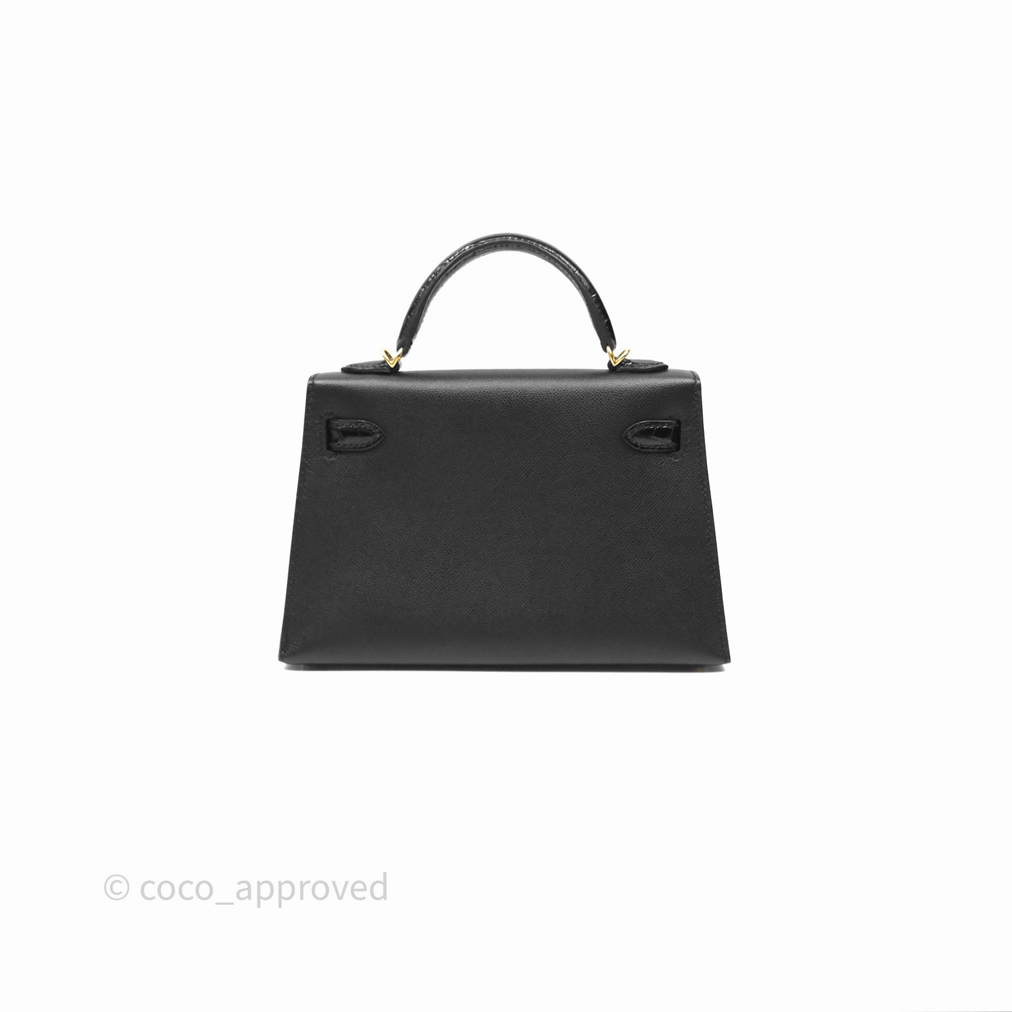 - DM/Email To Purchase - Herms Mini Kelly II Touch Noir 89 Croc Gold Hardware