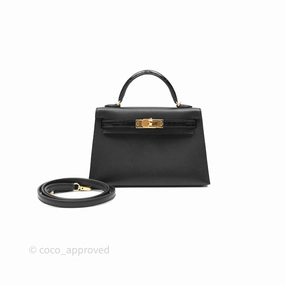 - DM/Email To Purchase - Herms Mini Kelly II Touch Noir 89 Croc Gold Hardware