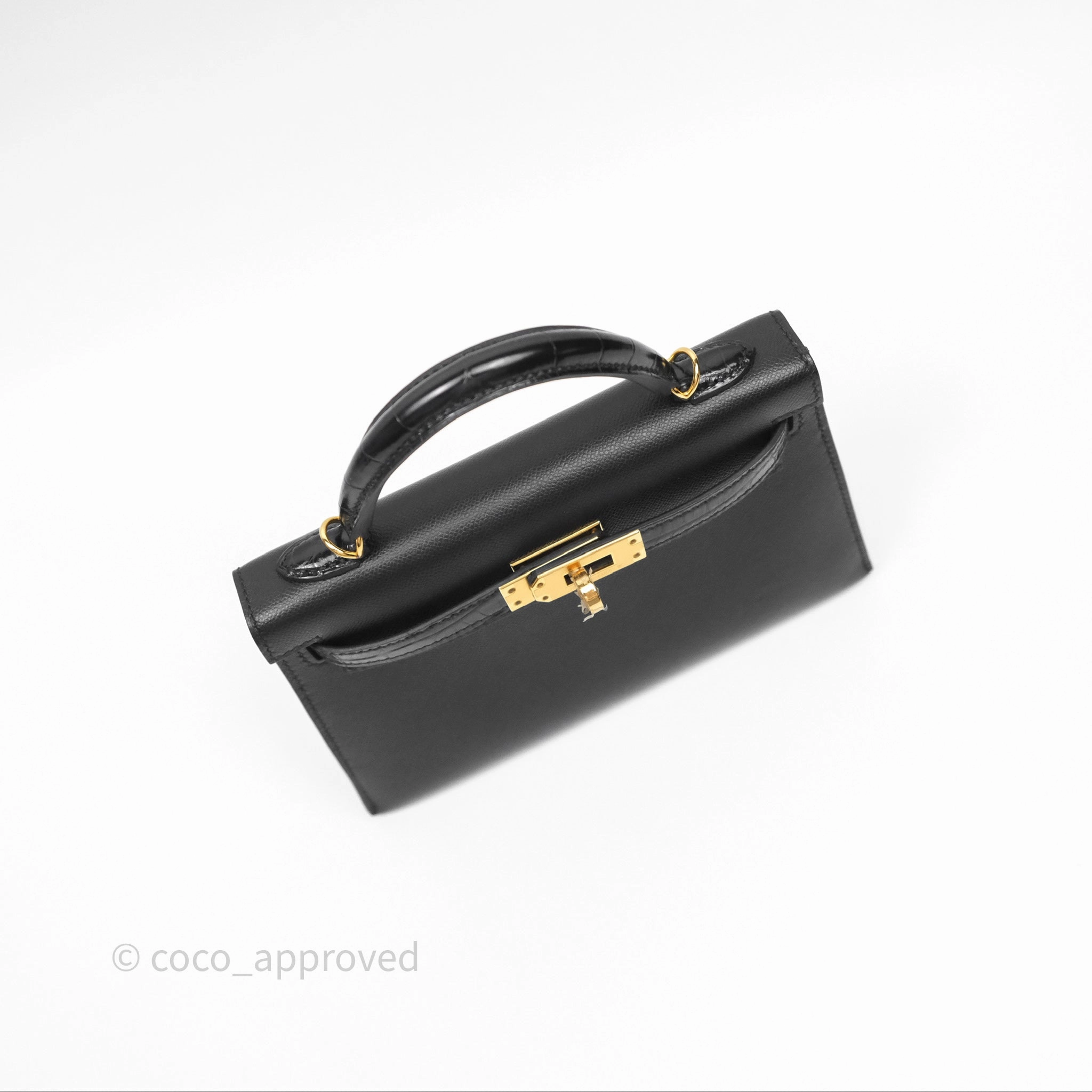 - DM/Email To Purchase - Herms Mini Kelly II Touch Noir 89 Croc Gold Hardware