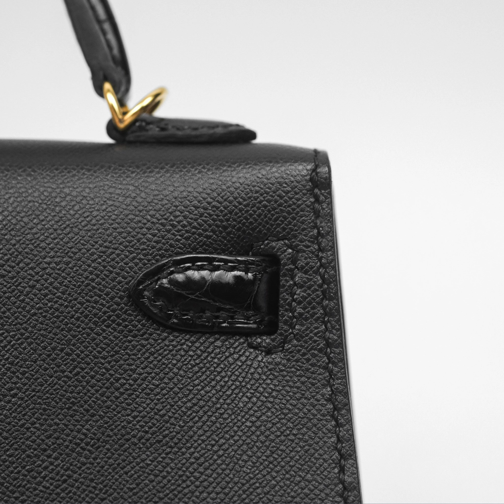 - DM/Email To Purchase - Herms Mini Kelly II Touch Noir 89 Croc Gold Hardware
