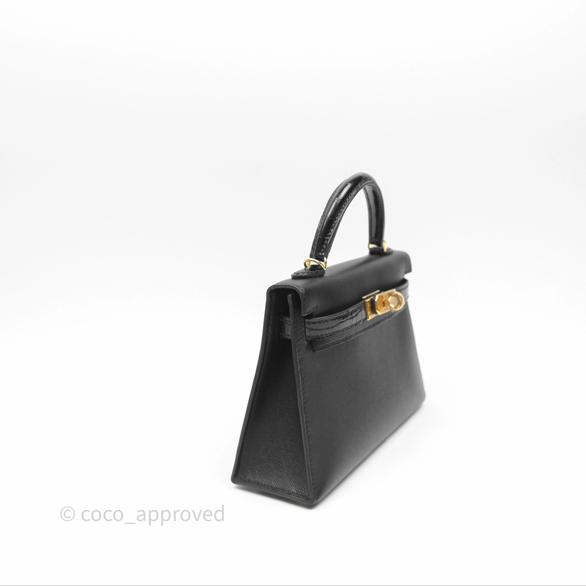 - DM/Email To Purchase - Herms Mini Kelly II Touch Noir 89 Croc Gold Hardware