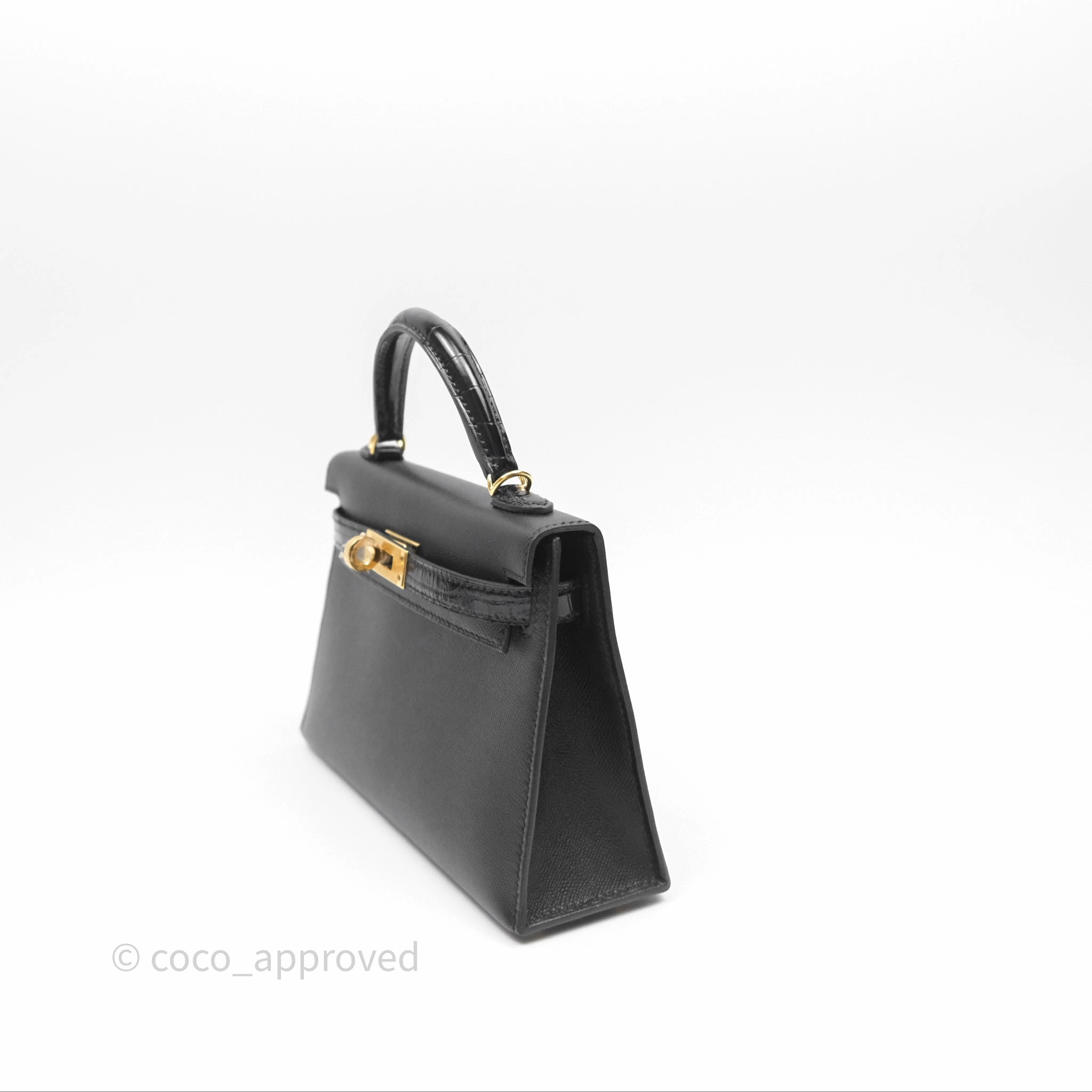 - DM/Email To Purchase - Herms Mini Kelly II Touch Noir 89 Croc Gold Hardware