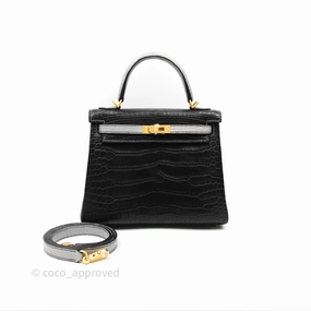 - DM/Email To Purchase - Herms Retourne Kelly 25 Alligator Perso Noir 89 / Gris Mouette 4Z Brushed Gold Hardware