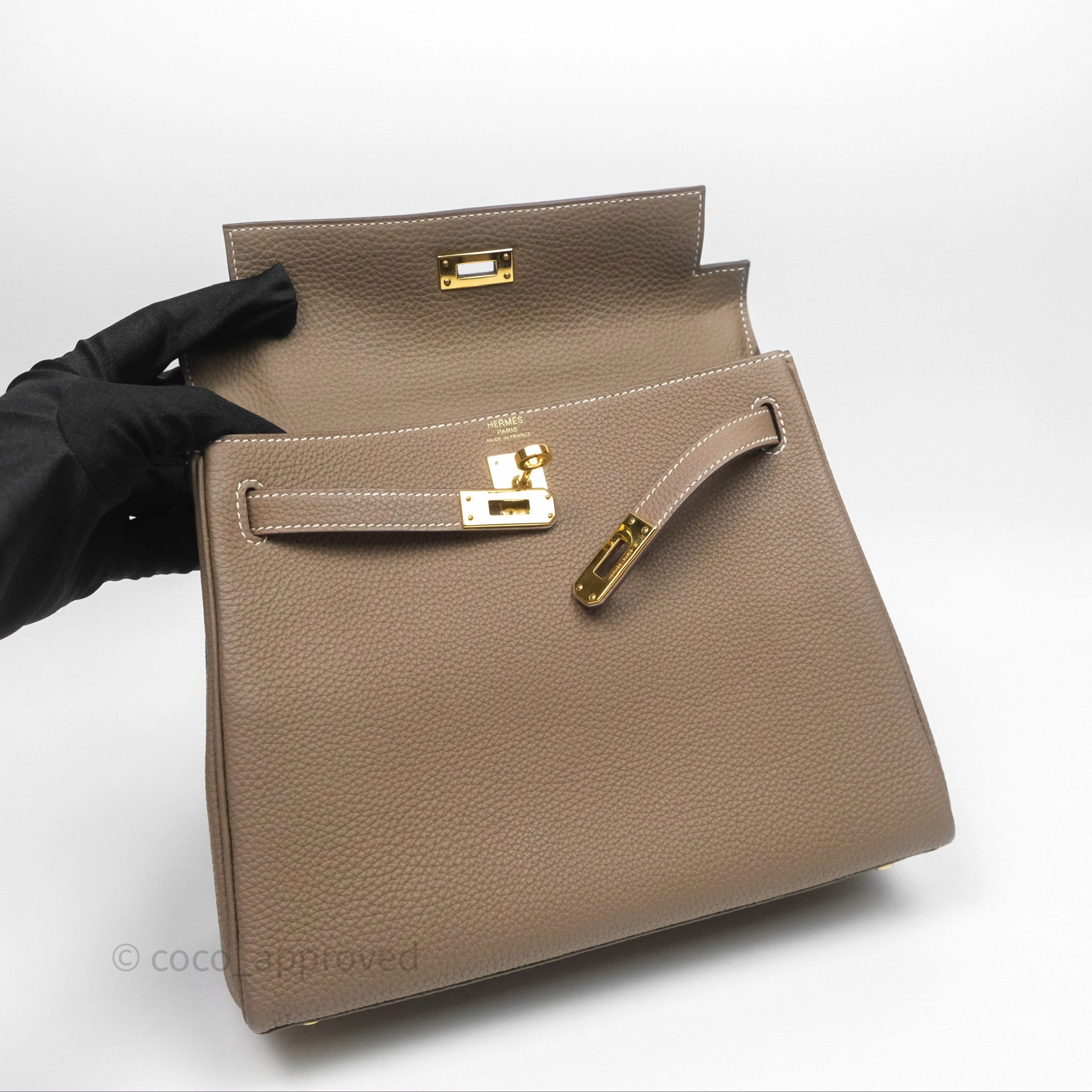 - DM/Email To Purchase - Herms Retourne Kelly 25 Etoupe 18 Togo Gold Hardware