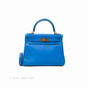 - DM/Email To Purchase - Herms Retourne Kelly 28 Blue Evercolor Gold Hardware