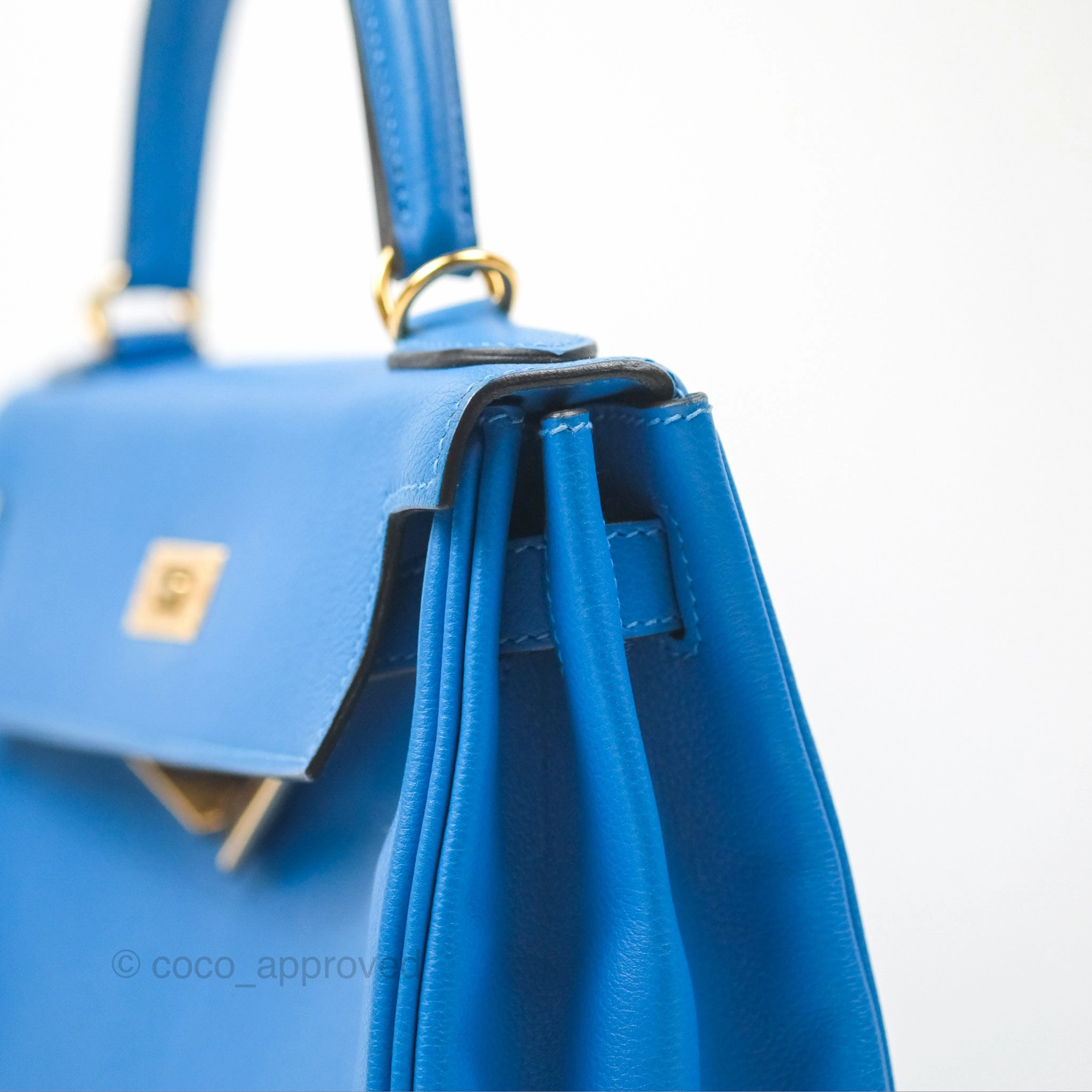 - DM/Email To Purchase - Herms Retourne Kelly 28 Blue Evercolor Gold Hardware