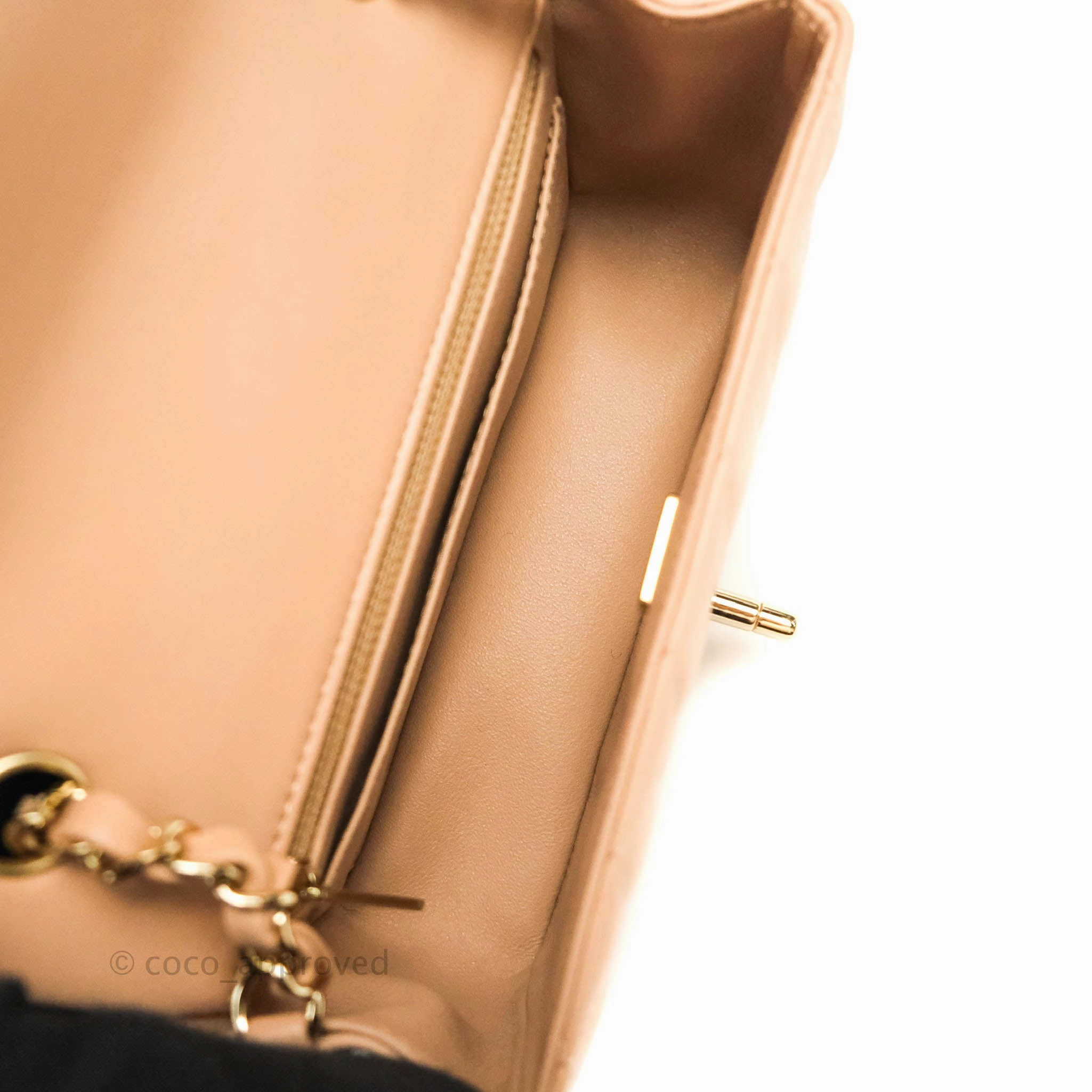 CChanel Quilted Mini Rectangular Lambskin Beige Gold Hardware 21A