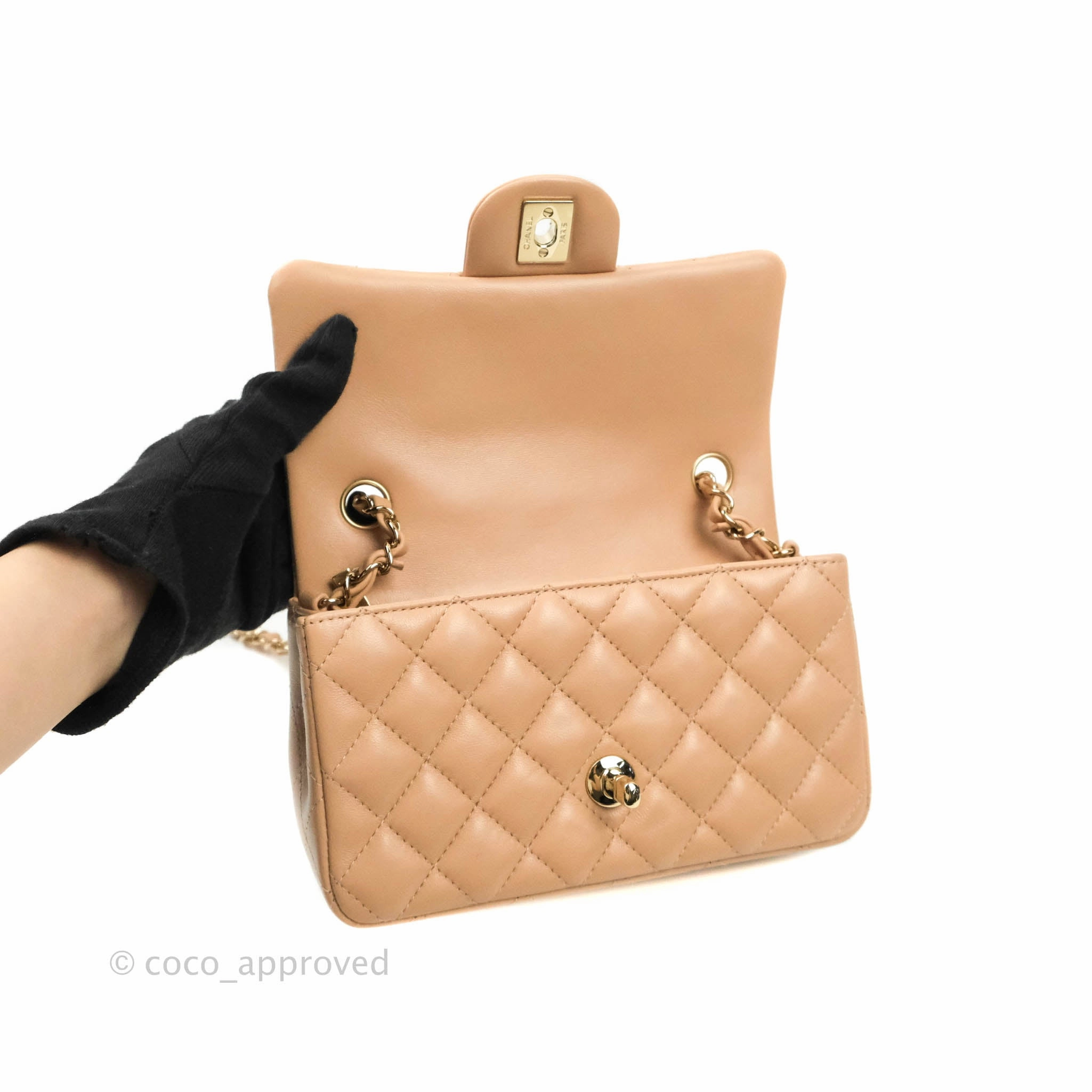CChanel Quilted Mini Rectangular Lambskin Beige Gold Hardware 21A