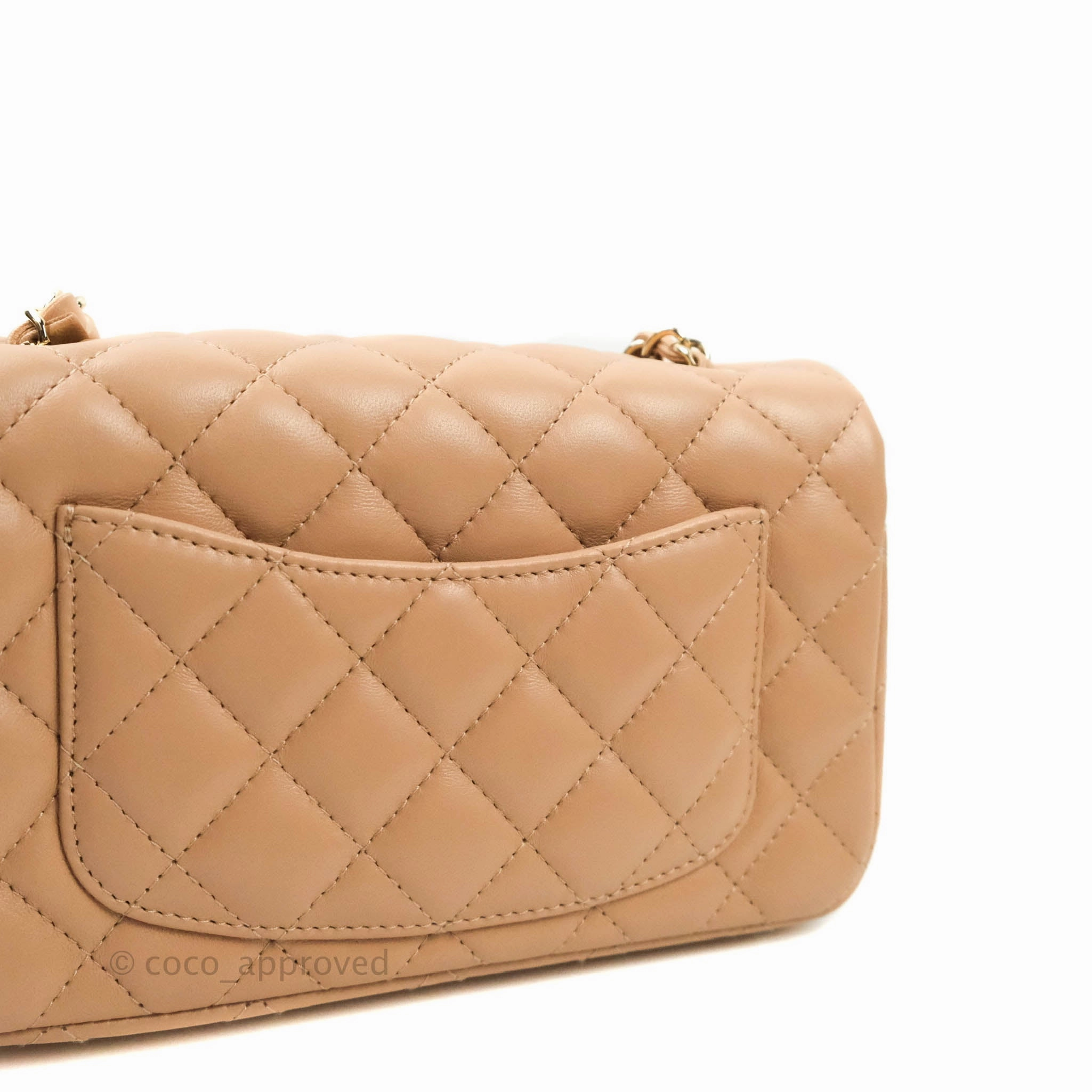 CChanel Quilted Mini Rectangular Lambskin Beige Gold Hardware 21A
