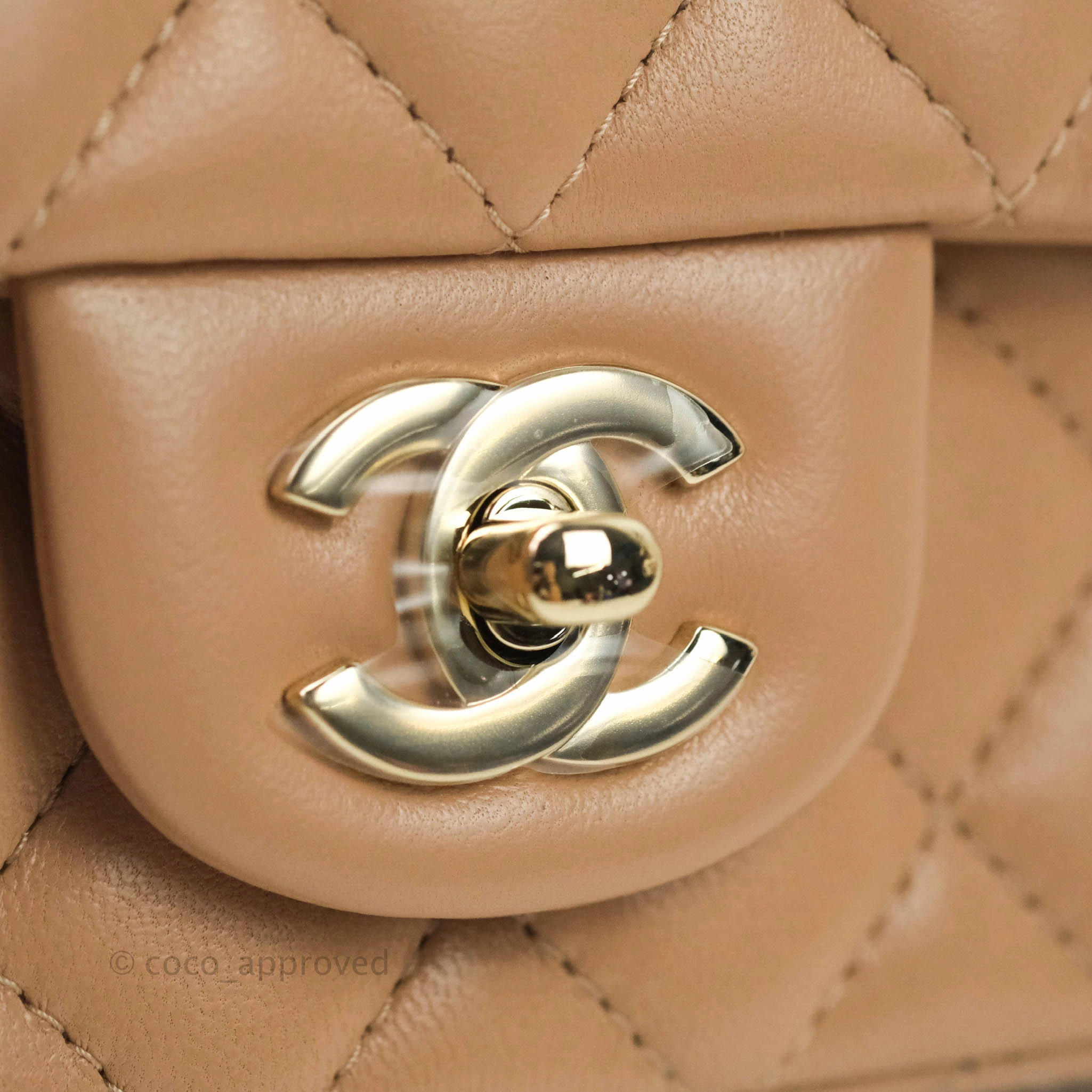 CChanel Quilted Mini Rectangular Lambskin Beige Gold Hardware 21A