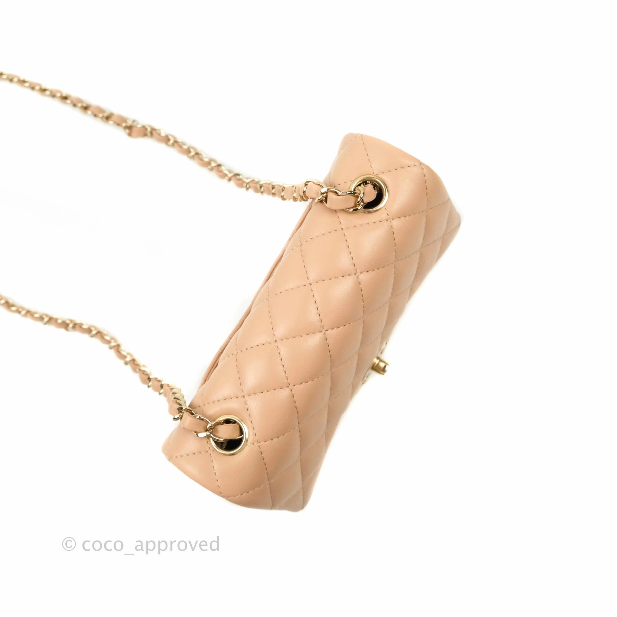 CChanel Quilted Mini Rectangular Lambskin Beige Gold Hardware 21A