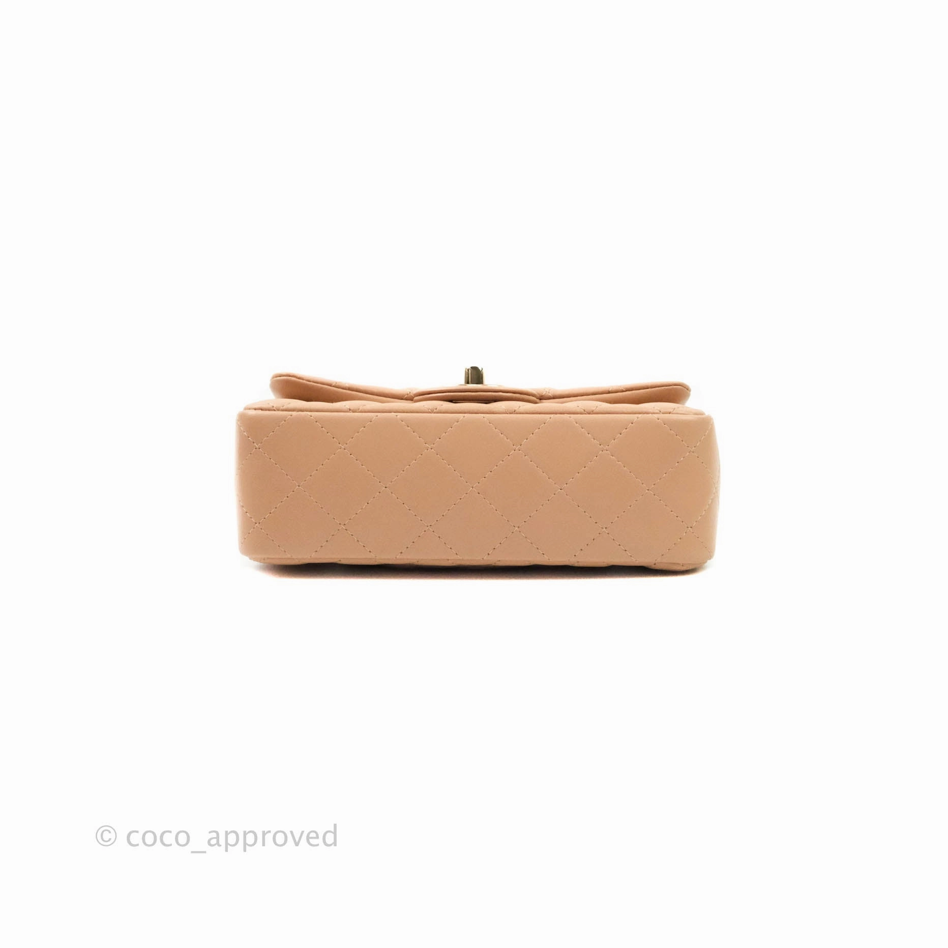 CChanel Quilted Mini Rectangular Lambskin Beige Gold Hardware 21A