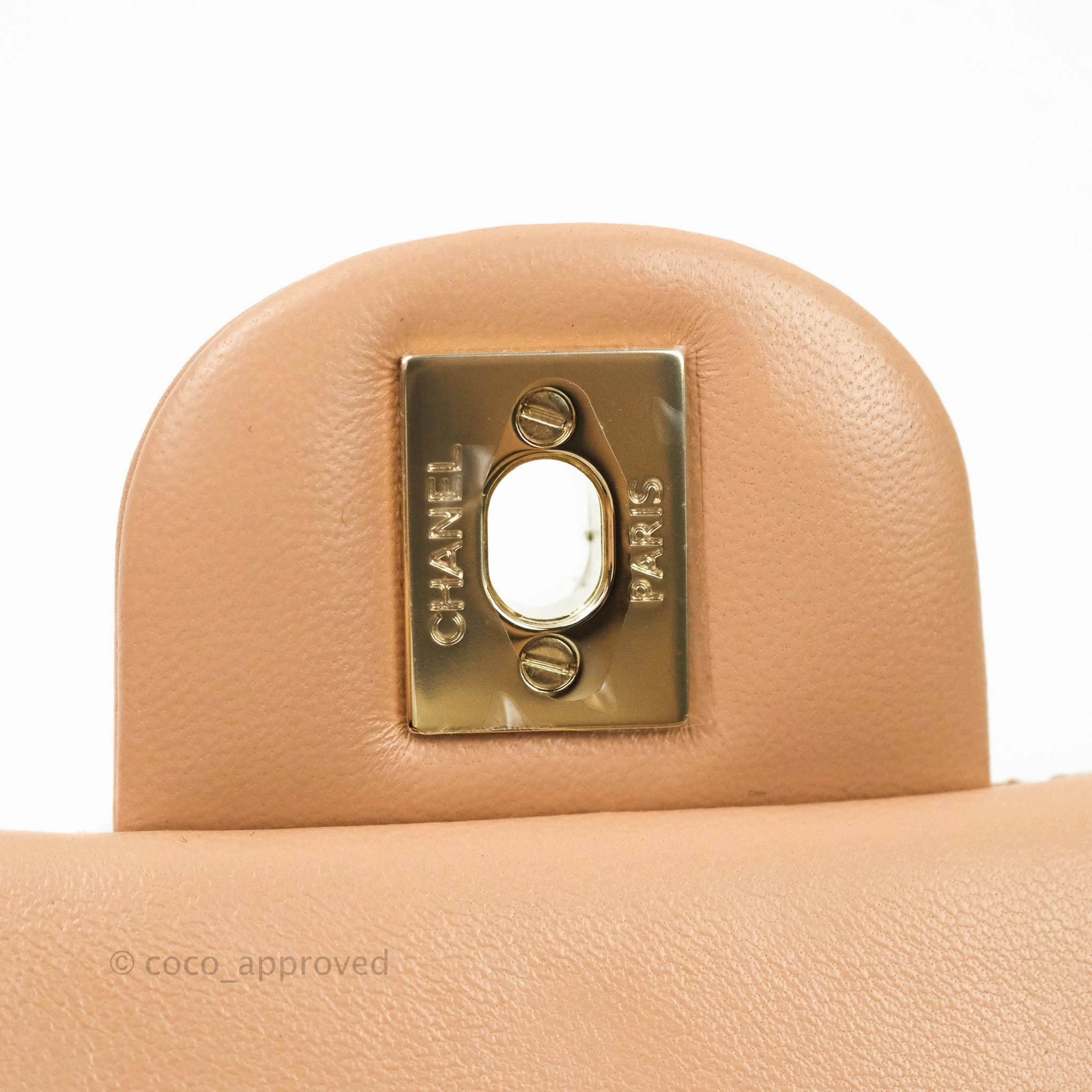 CChanel Quilted Mini Rectangular Lambskin Beige Gold Hardware 21A