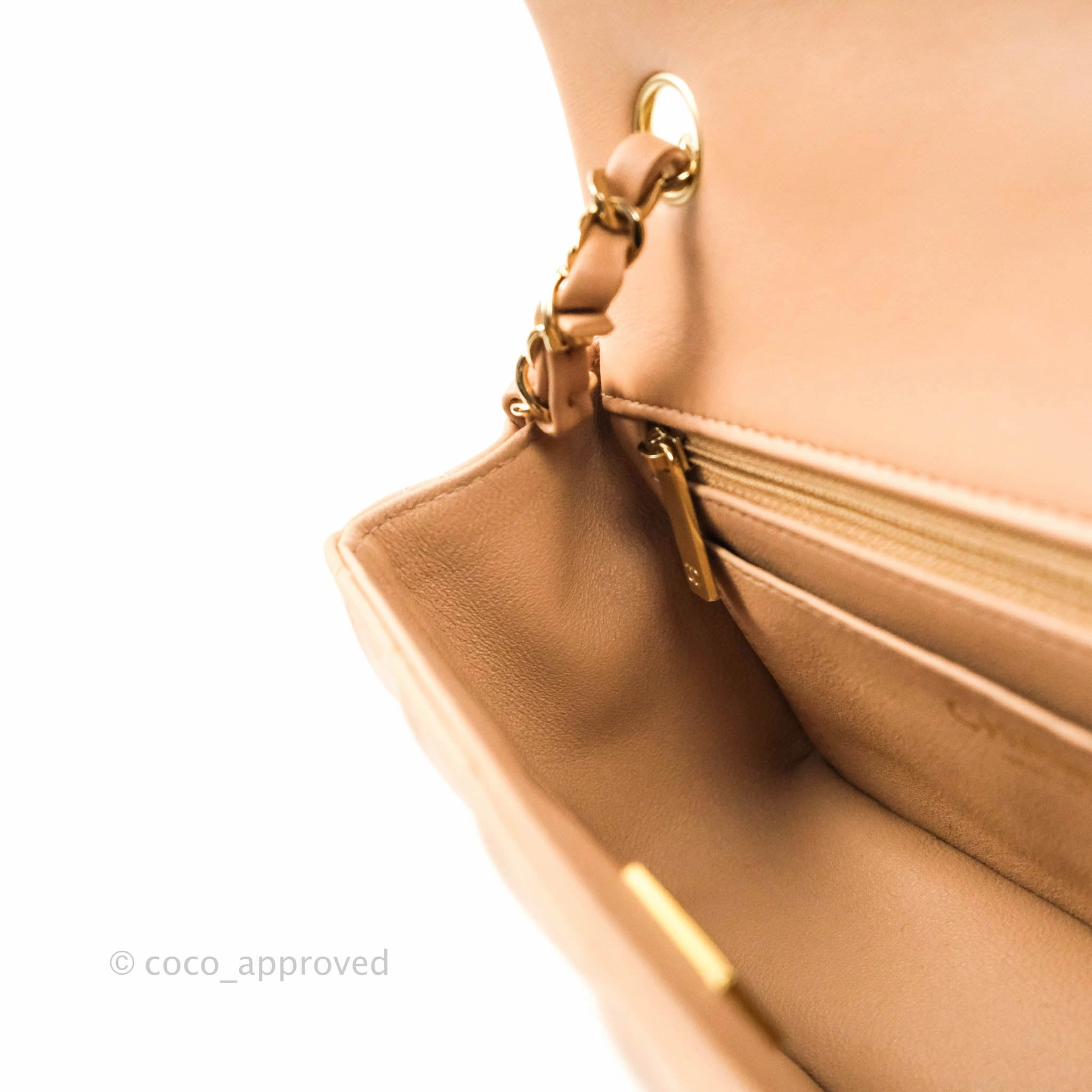 CChanel Quilted Mini Rectangular Lambskin Beige Gold Hardware 21A