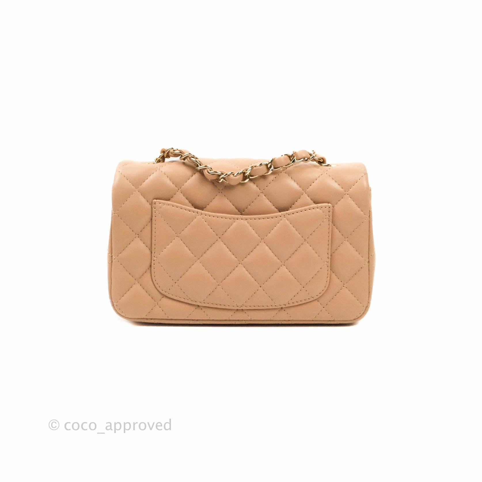 CChanel Quilted Mini Rectangular Lambskin Beige Gold Hardware 21A