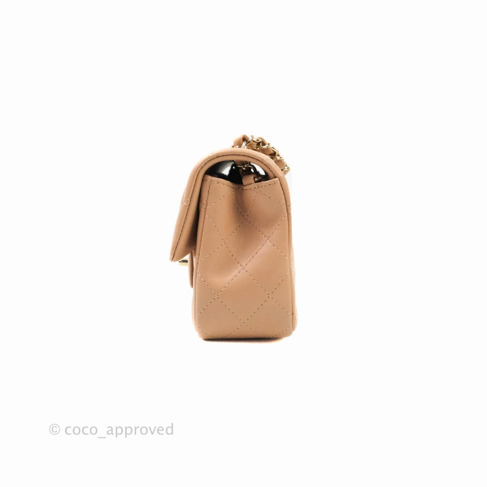 CChanel Quilted Mini Rectangular Lambskin Beige Gold Hardware 21A