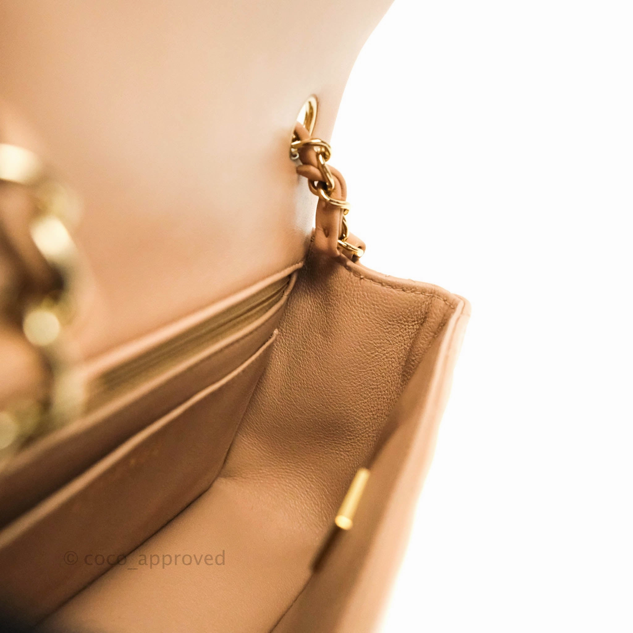 CChanel Quilted Mini Rectangular Lambskin Beige Gold Hardware 21A