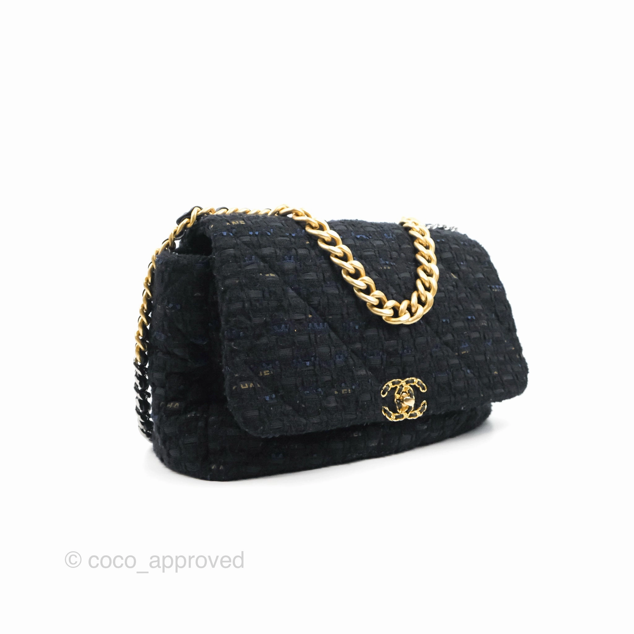 Chanel 19 Maxi Flap Bag Black Tweed Mixed Hardware