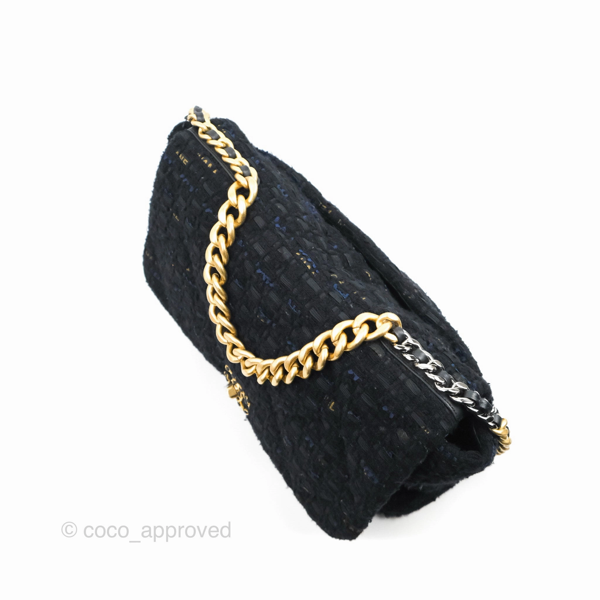 Chanel 19 Maxi Flap Bag Black Tweed Mixed Hardware