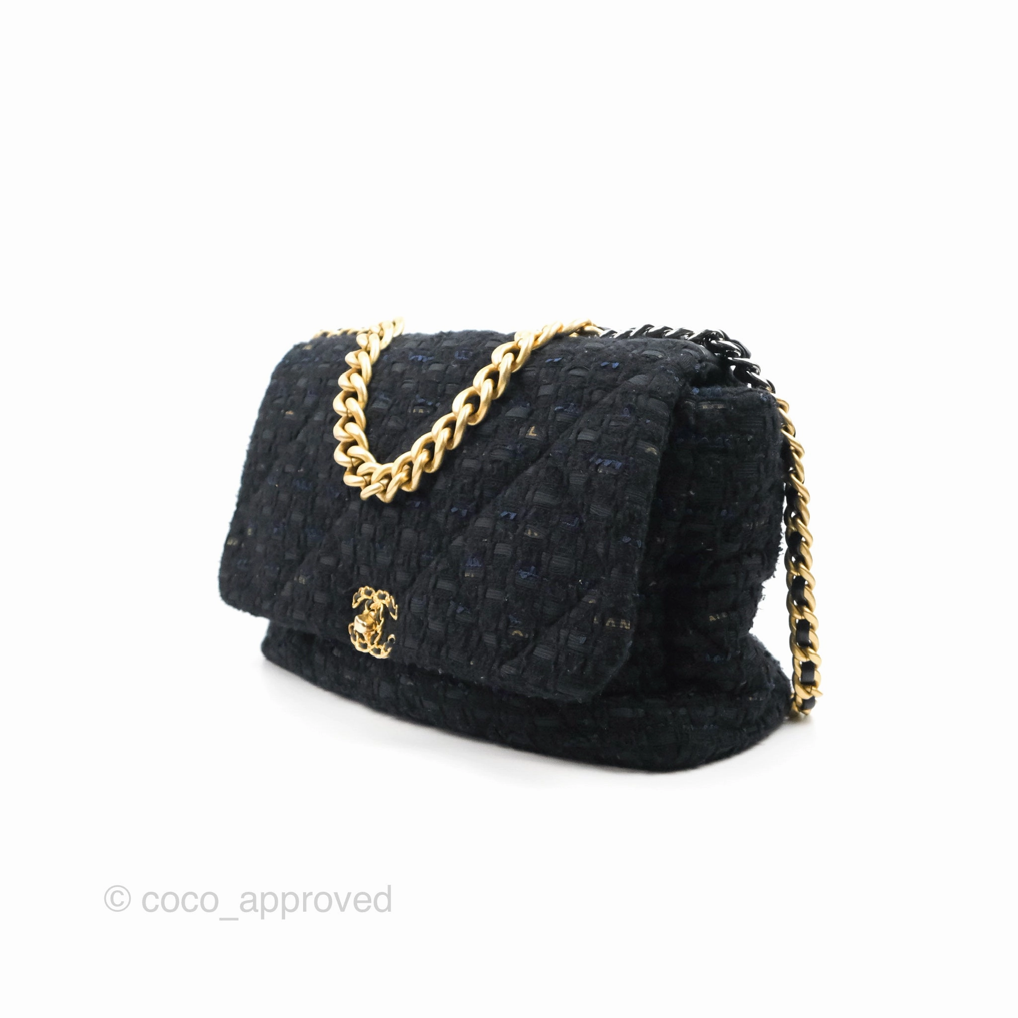 Chanel 19 Maxi Flap Bag Black Tweed Mixed Hardware