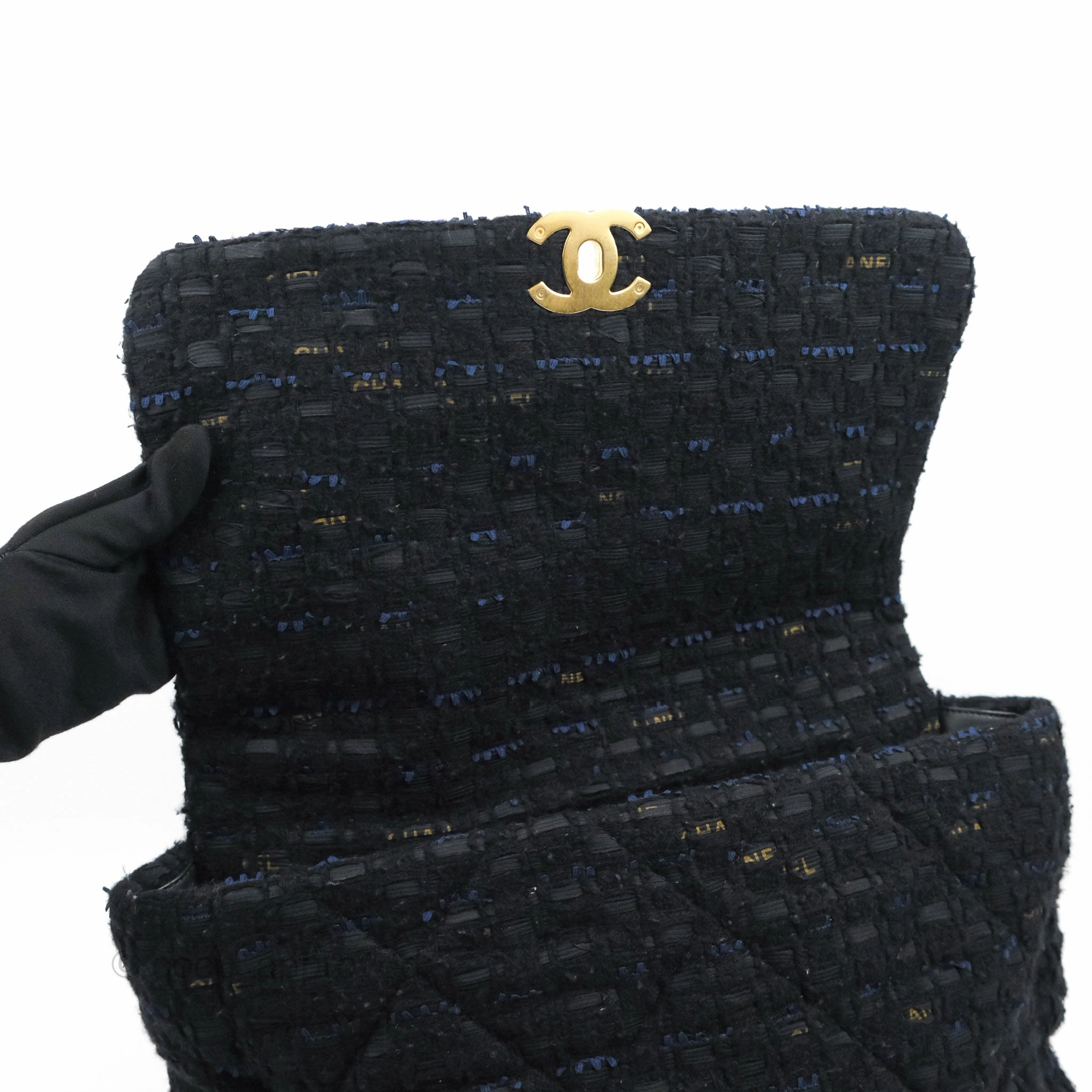 Chanel 19 Maxi Flap Bag Black Tweed Mixed Hardware