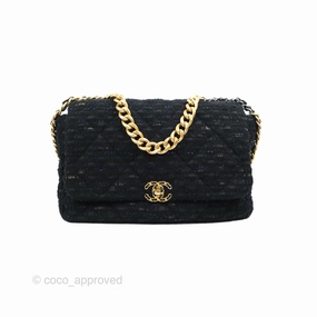 Chanel 19 Maxi Flap Bag Black Tweed Mixed Hardware