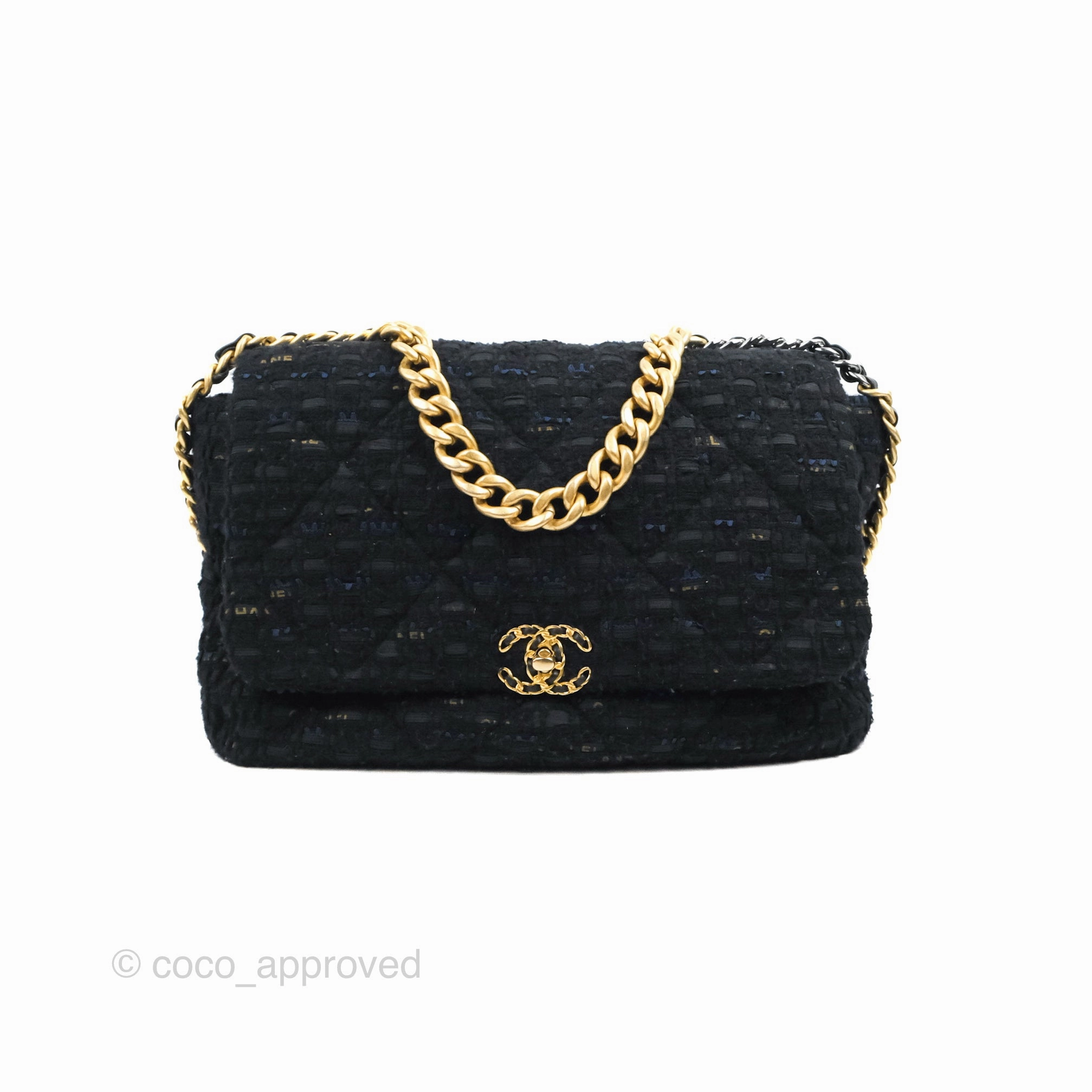 Chanel 19 Maxi Flap Bag Black Tweed Mixed Hardware
