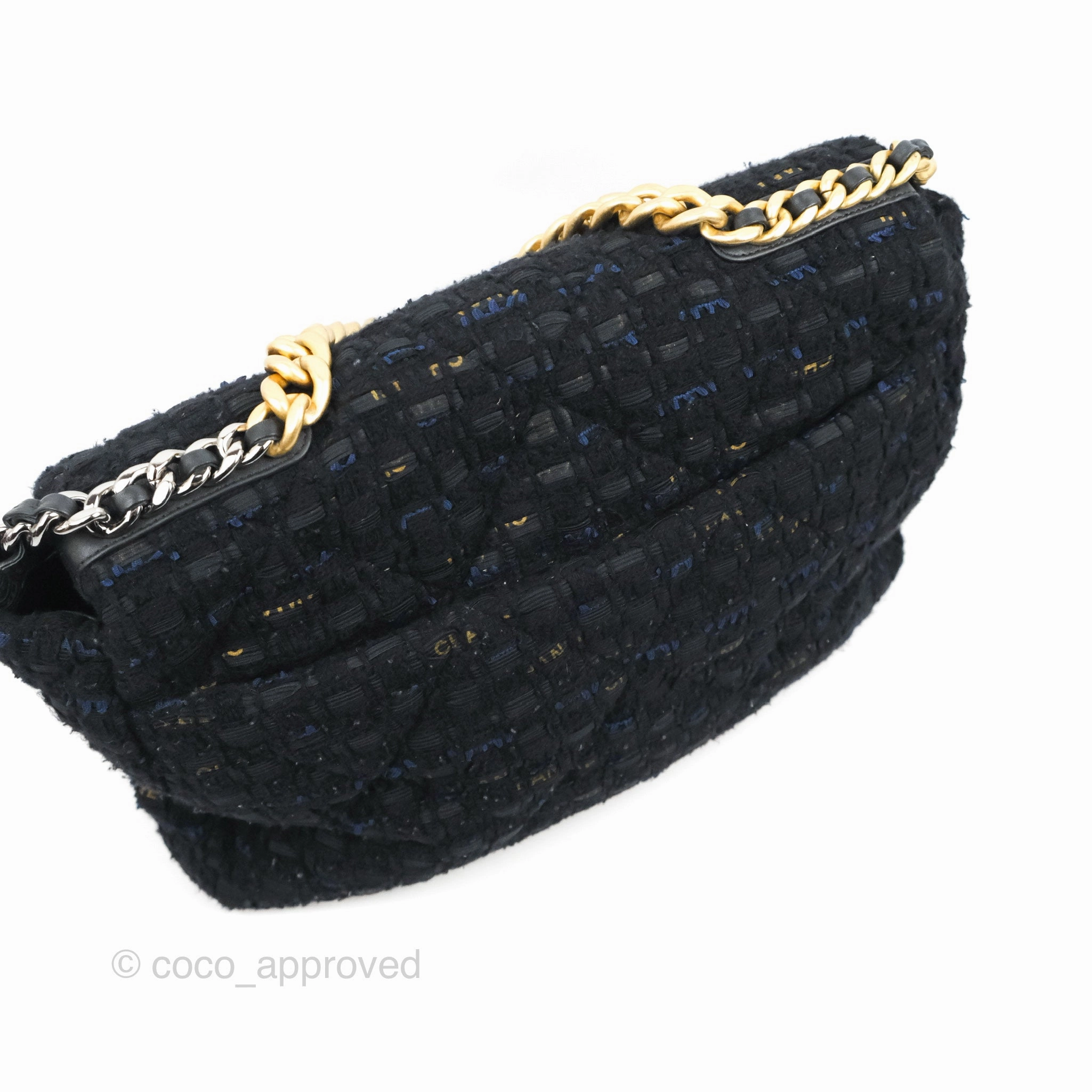 Chanel 19 Maxi Flap Bag Black Tweed Mixed Hardware