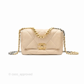 Chanel 19 Small Beige Goatskin Mixed Hardware