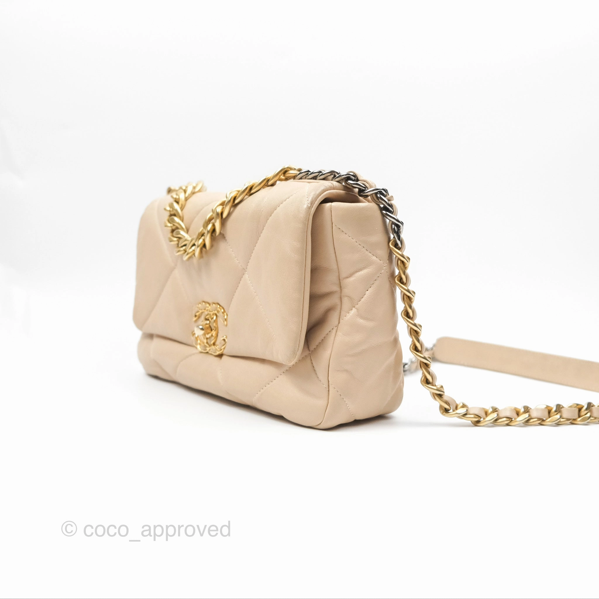 Chanel 19 Small Beige Goatskin Mixed Hardware