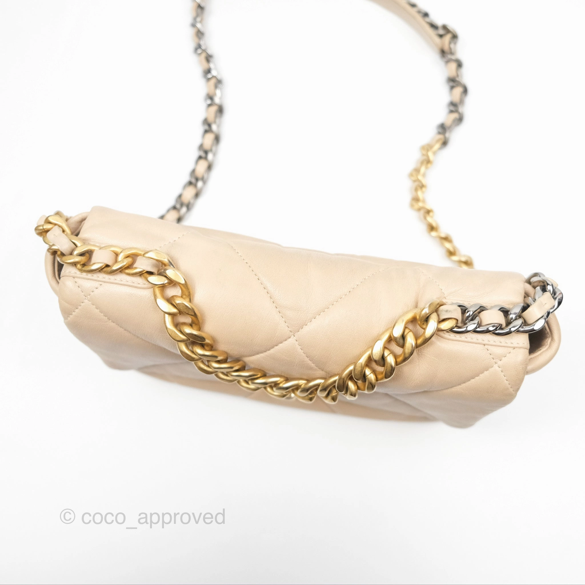Chanel 19 Small Beige Goatskin Mixed Hardware