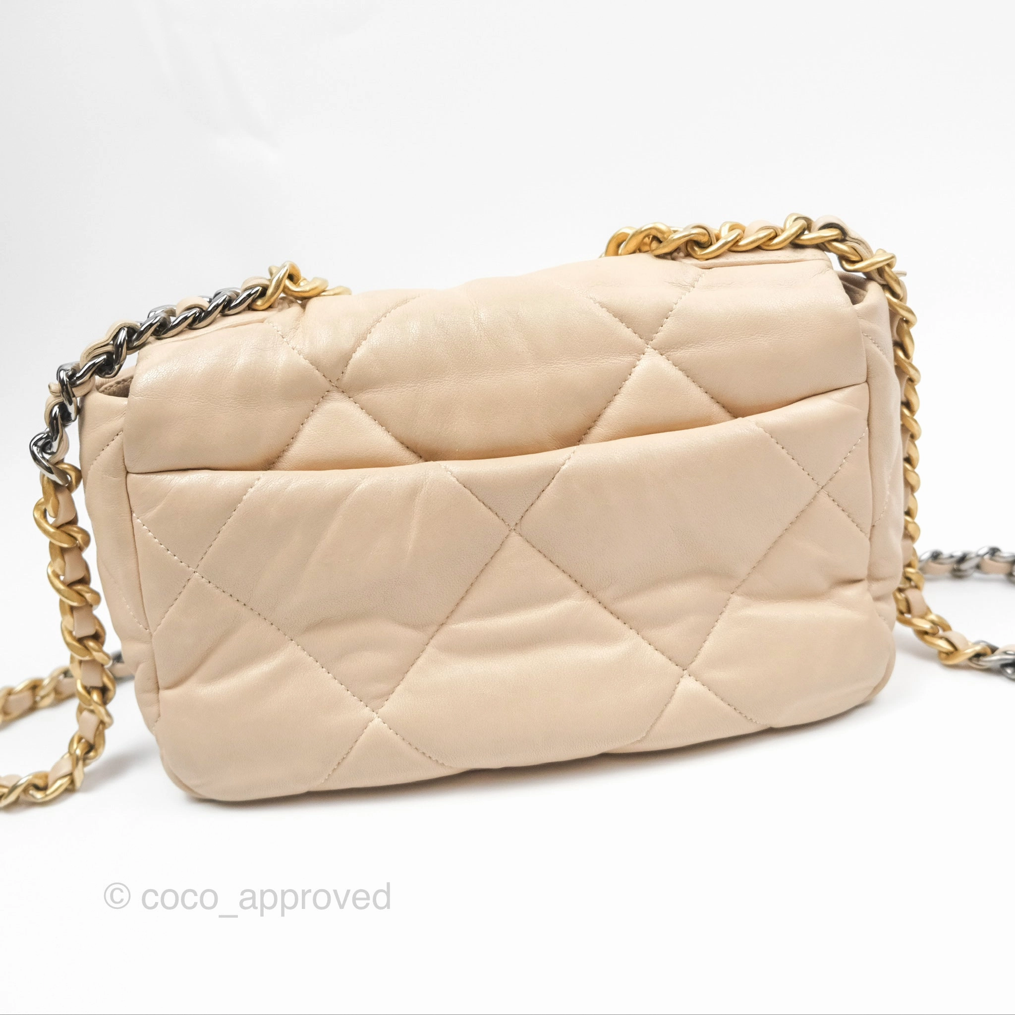 Chanel 19 Small Beige Goatskin Mixed Hardware