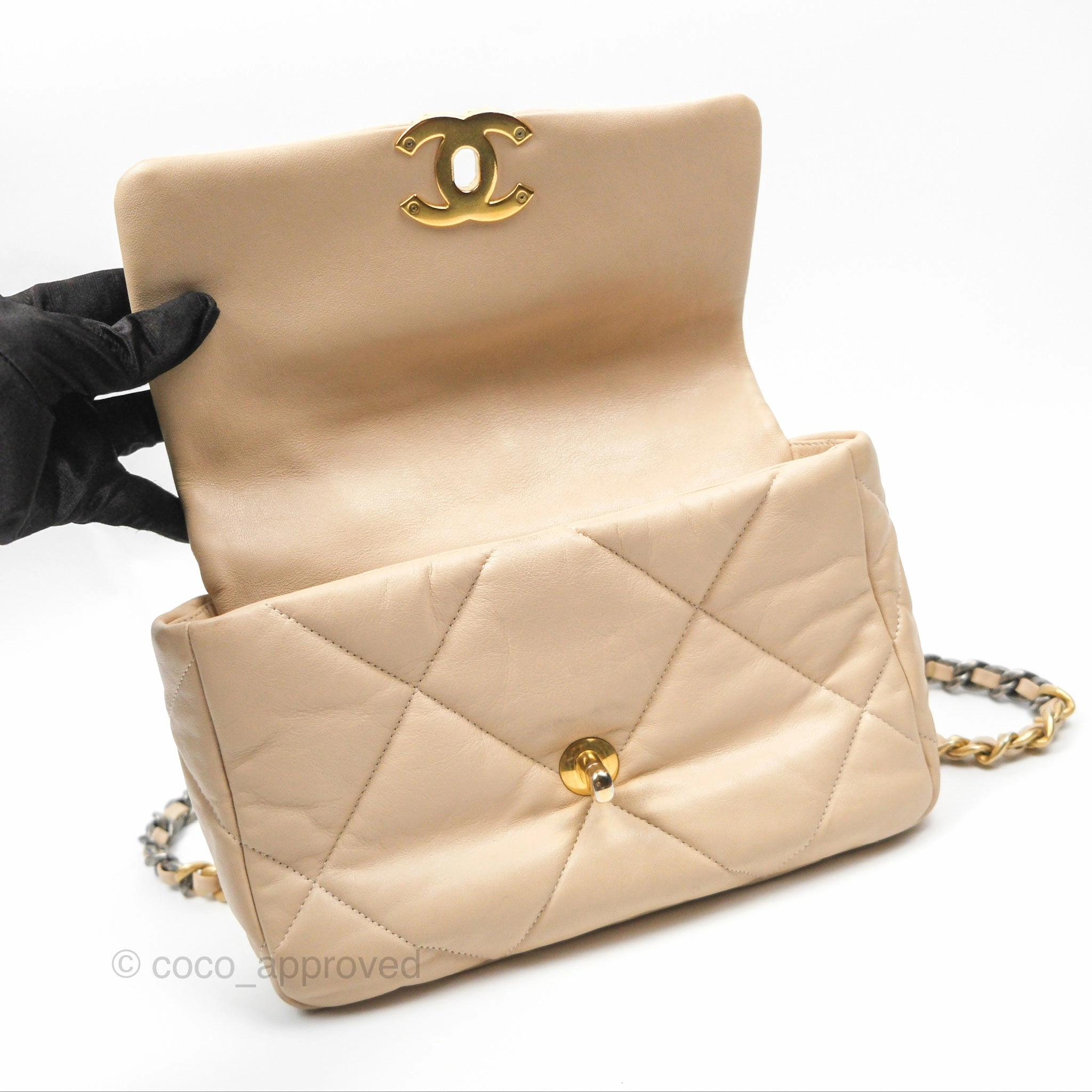 Chanel 19 Small Beige Goatskin Mixed Hardware