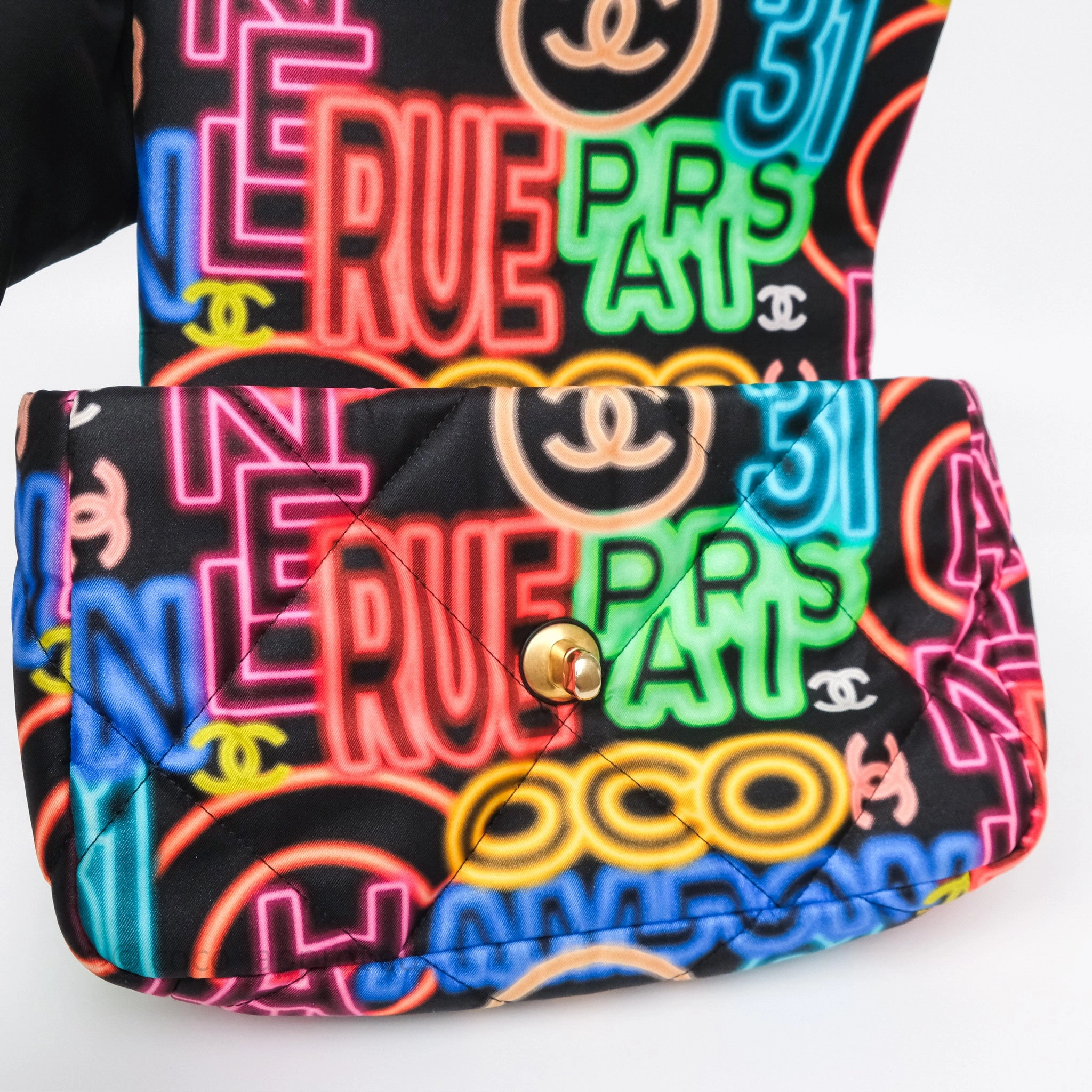 Chanel 19 Small Black Multicolor Fabric Printed Mixed Hardware