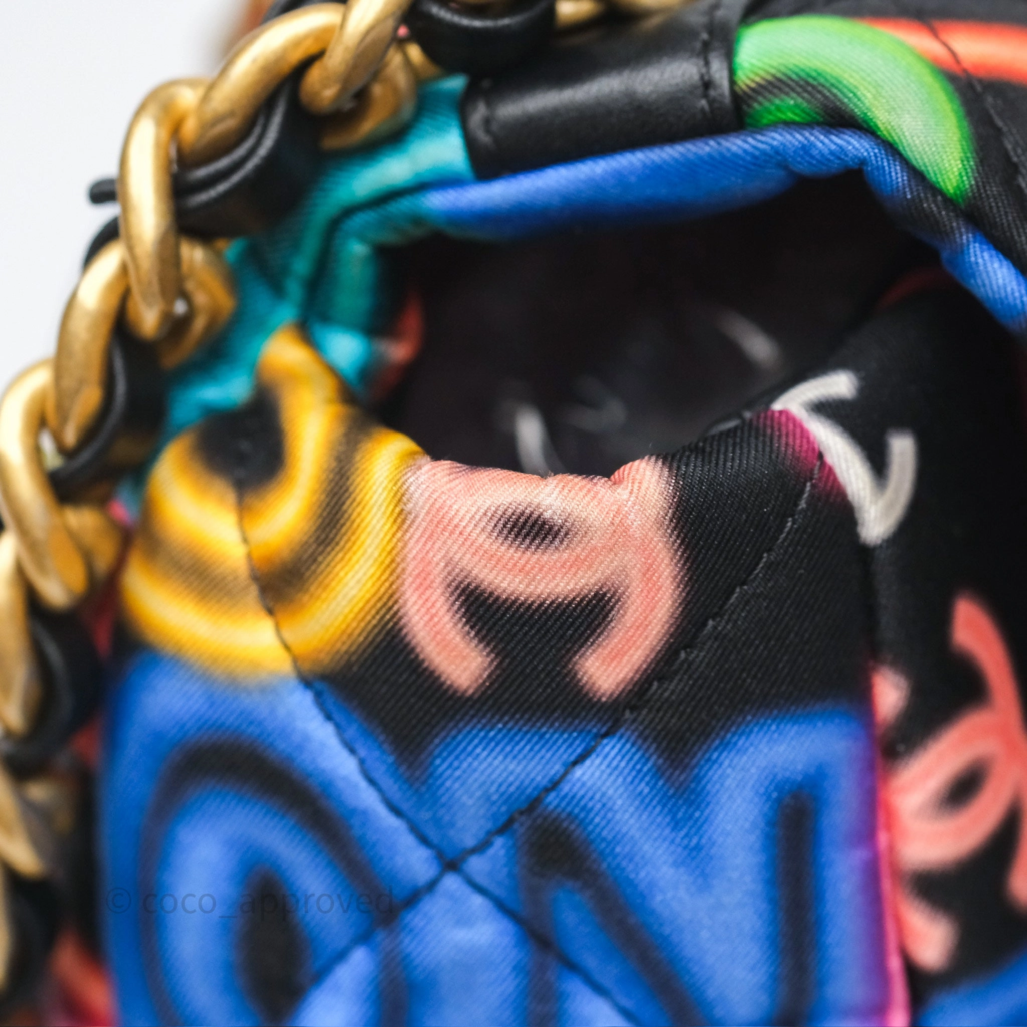 Chanel 19 Small Black Multicolor Fabric Printed Mixed Hardware