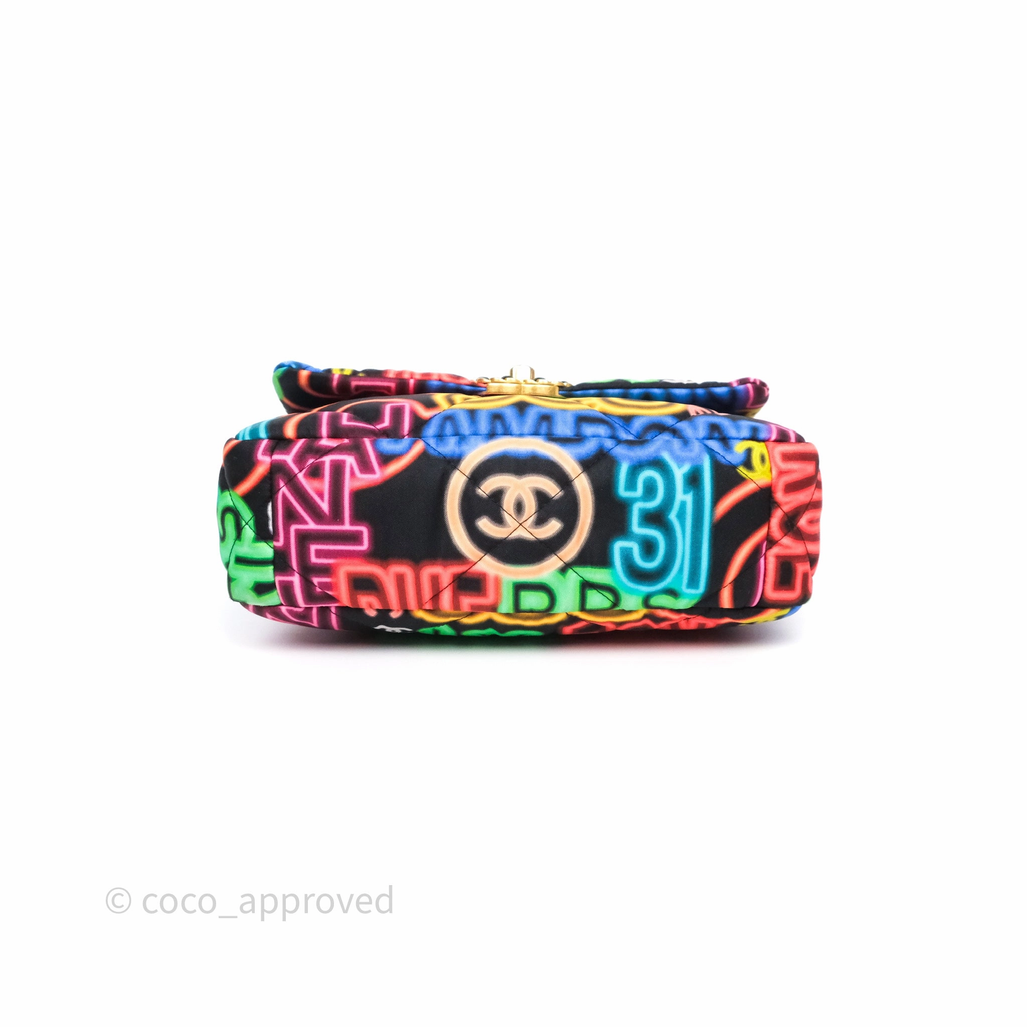 Chanel 19 Small Black Multicolor Fabric Printed Mixed Hardware