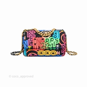 Chanel 19 Small Black Multicolor Fabric Printed Mixed Hardware
